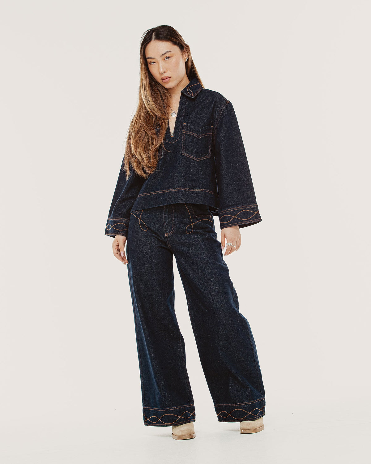 Lori Wide Leg Flare - Raw Indigo