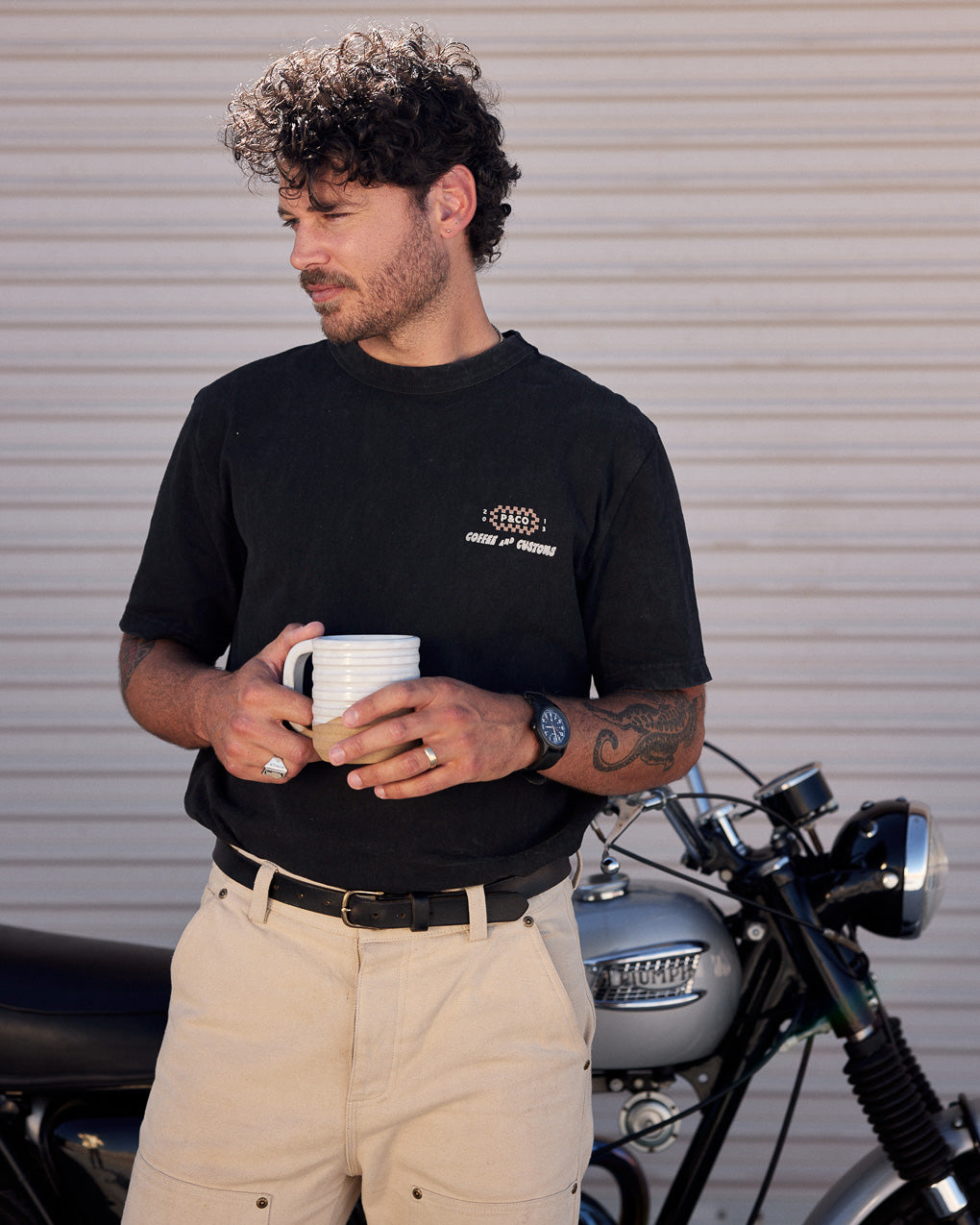 Coffee & Customs T-Shirt - Heavy Washed Black