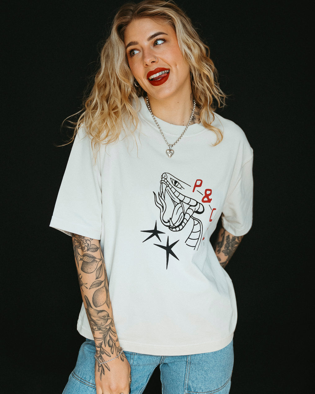 Snake Bite Boxy T-Shirt - Bone