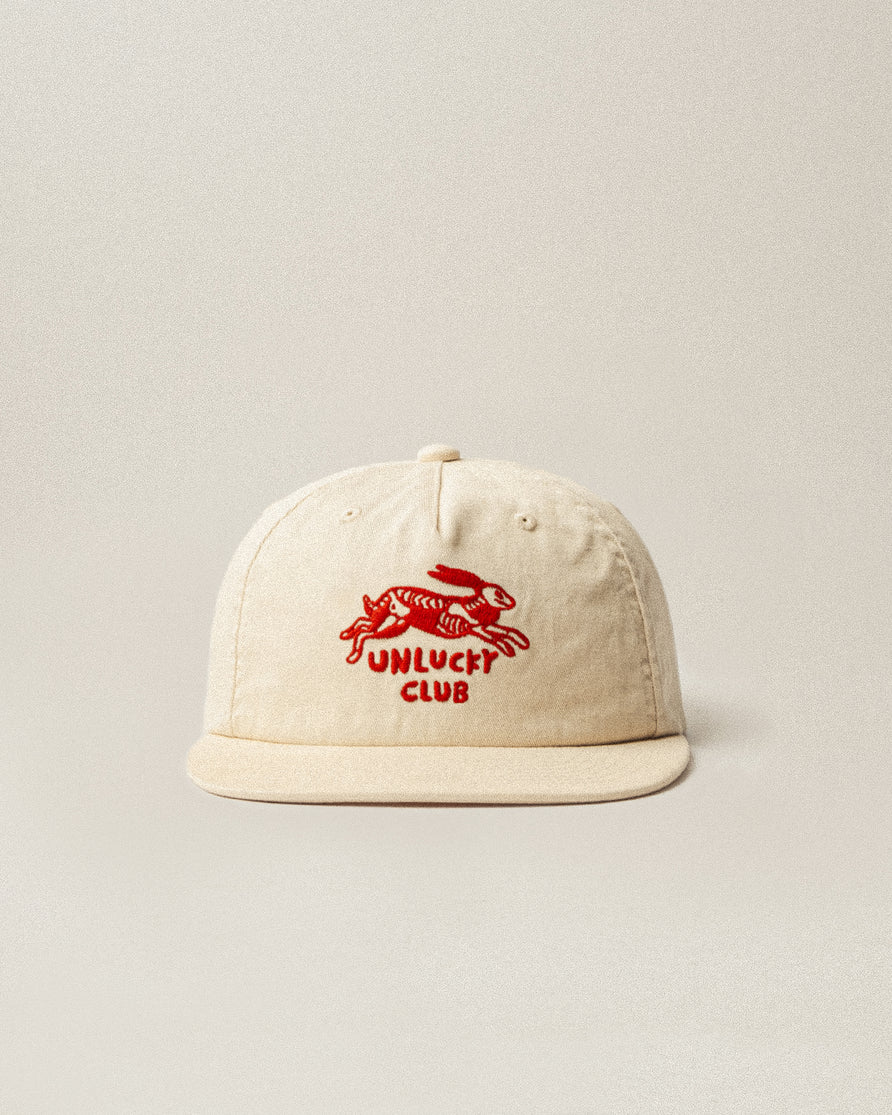 Unlucky Club 5 Panel Cap - Ecru & Red