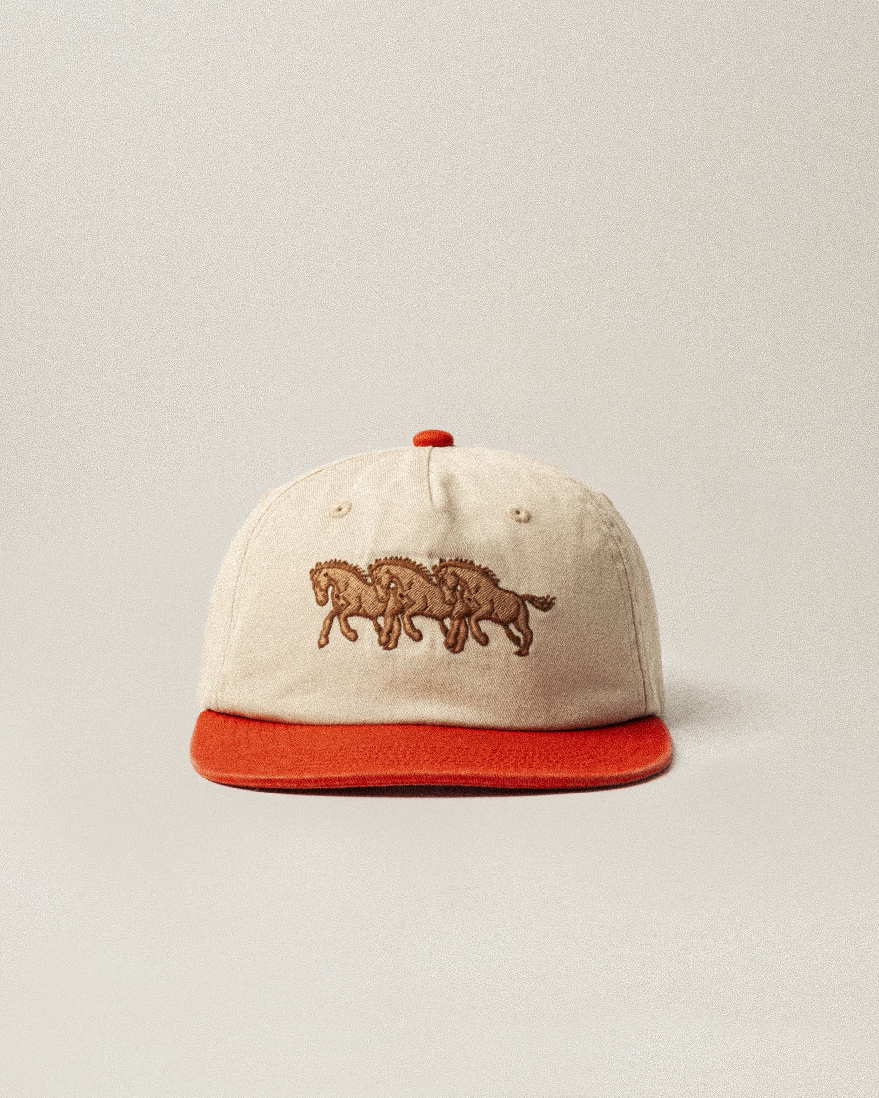 Bronco 5 Panel Cap - Ecru & Red