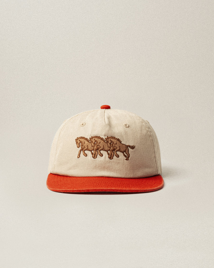 Bronco 5 Panel Cap - Ecru & Red