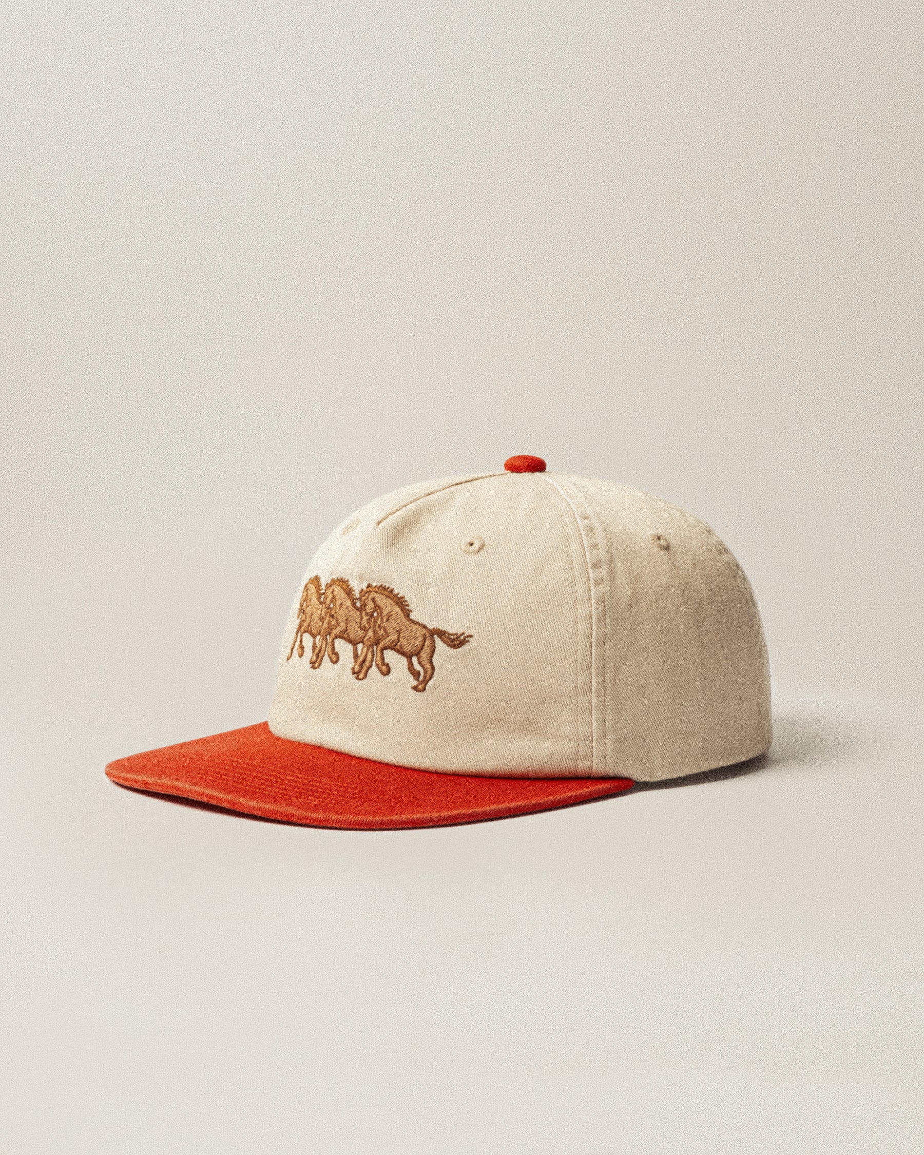 Bronco 5 Panel Cap - Ecru & Red
