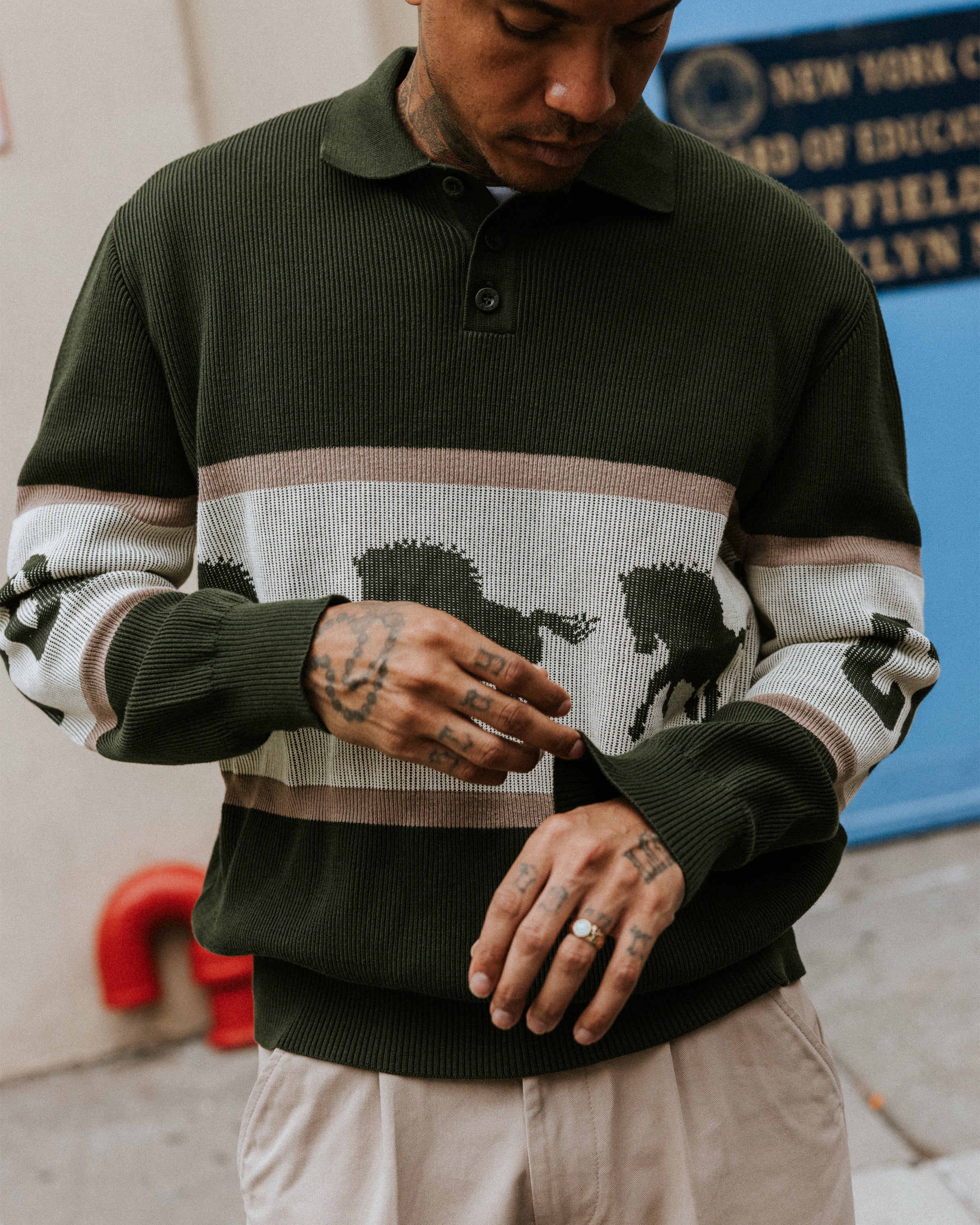 Bronco Knitted Polo Shirt - Olive