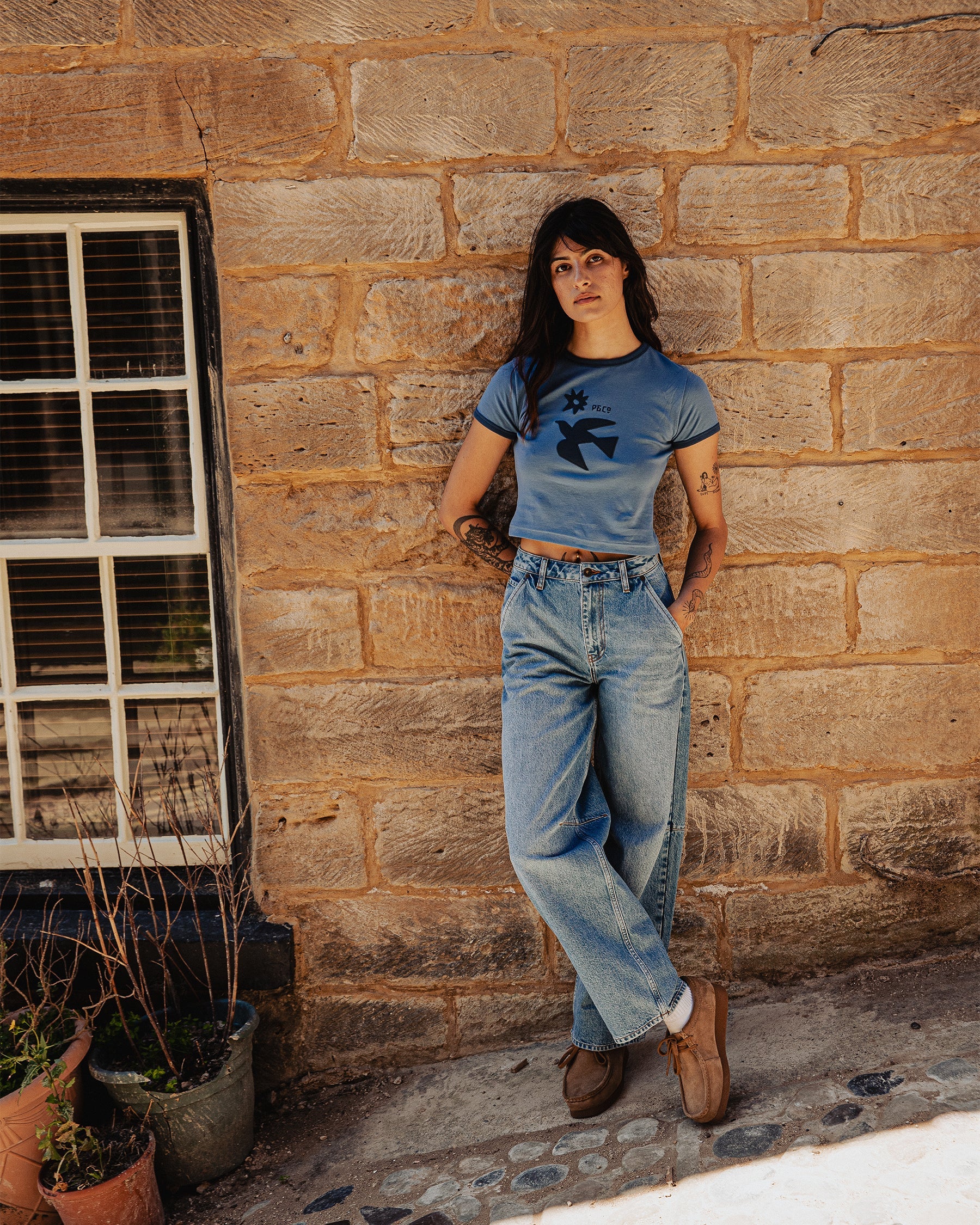 Freedom Appliqué Ringer Baby T-Shirt - Washed Blue