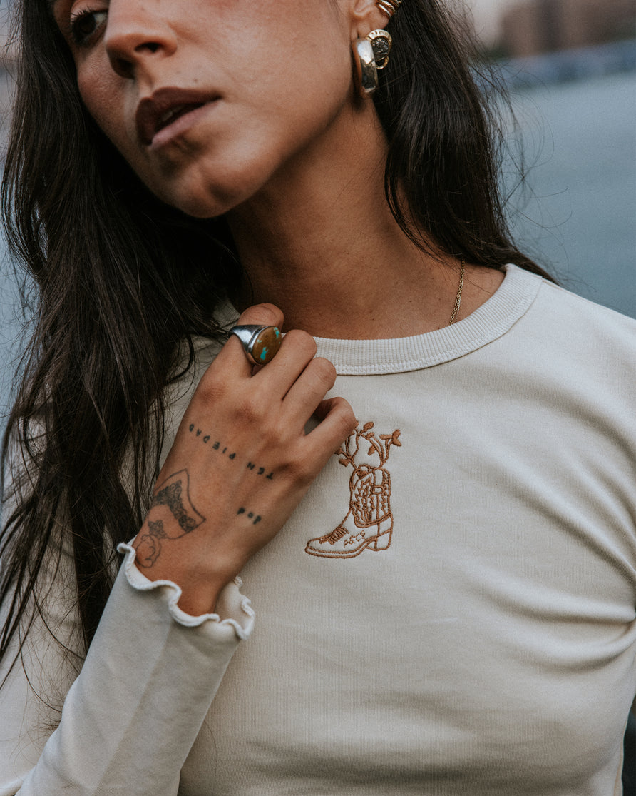 Cowboy Longsleeve Baby T-Shirt - Off White