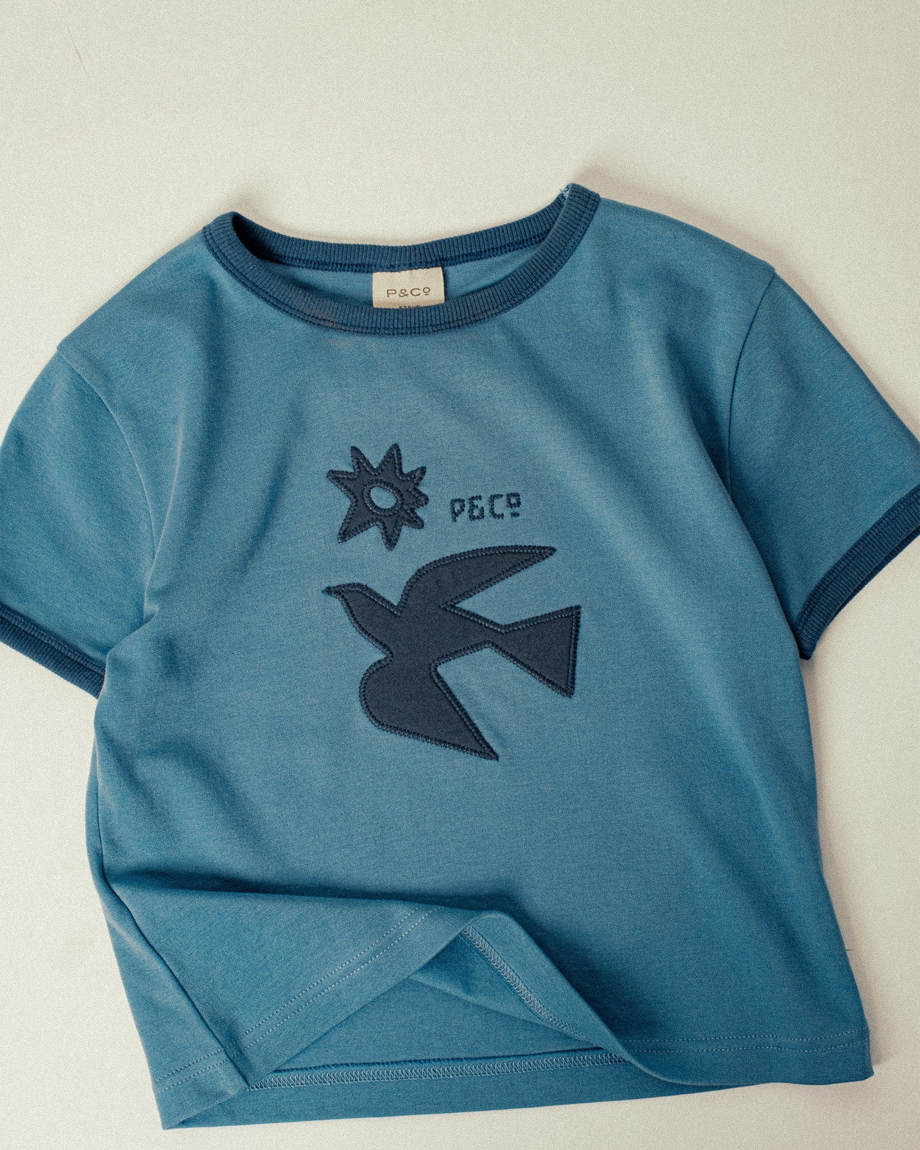 Freedom Appliqué Ringer Baby T-Shirt - Washed Blue
