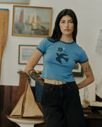 Freedom Appliqué Ringer Baby T-Shirt - Washed Blue