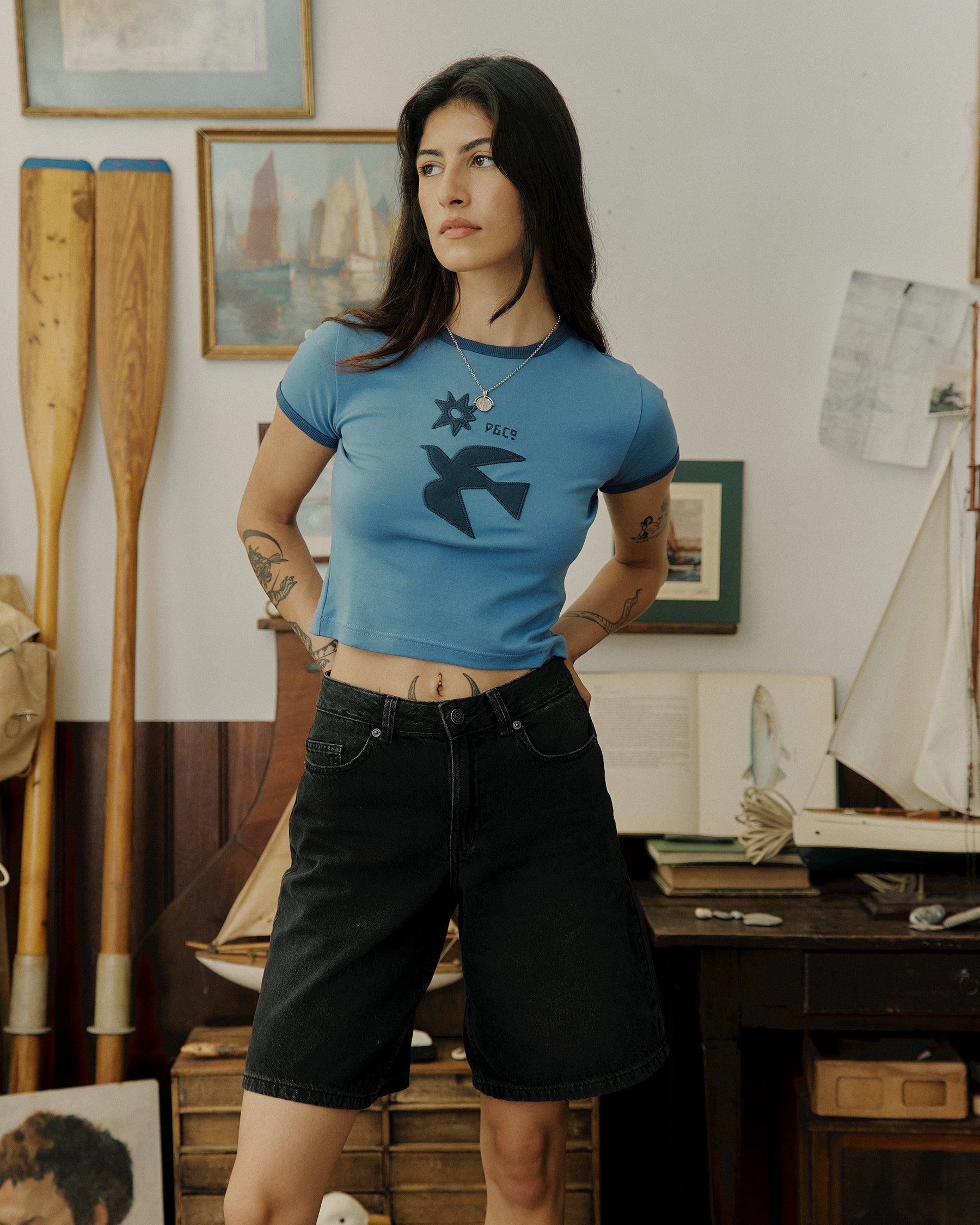 Freedom Appliqué Ringer Baby T-Shirt - Washed Blue