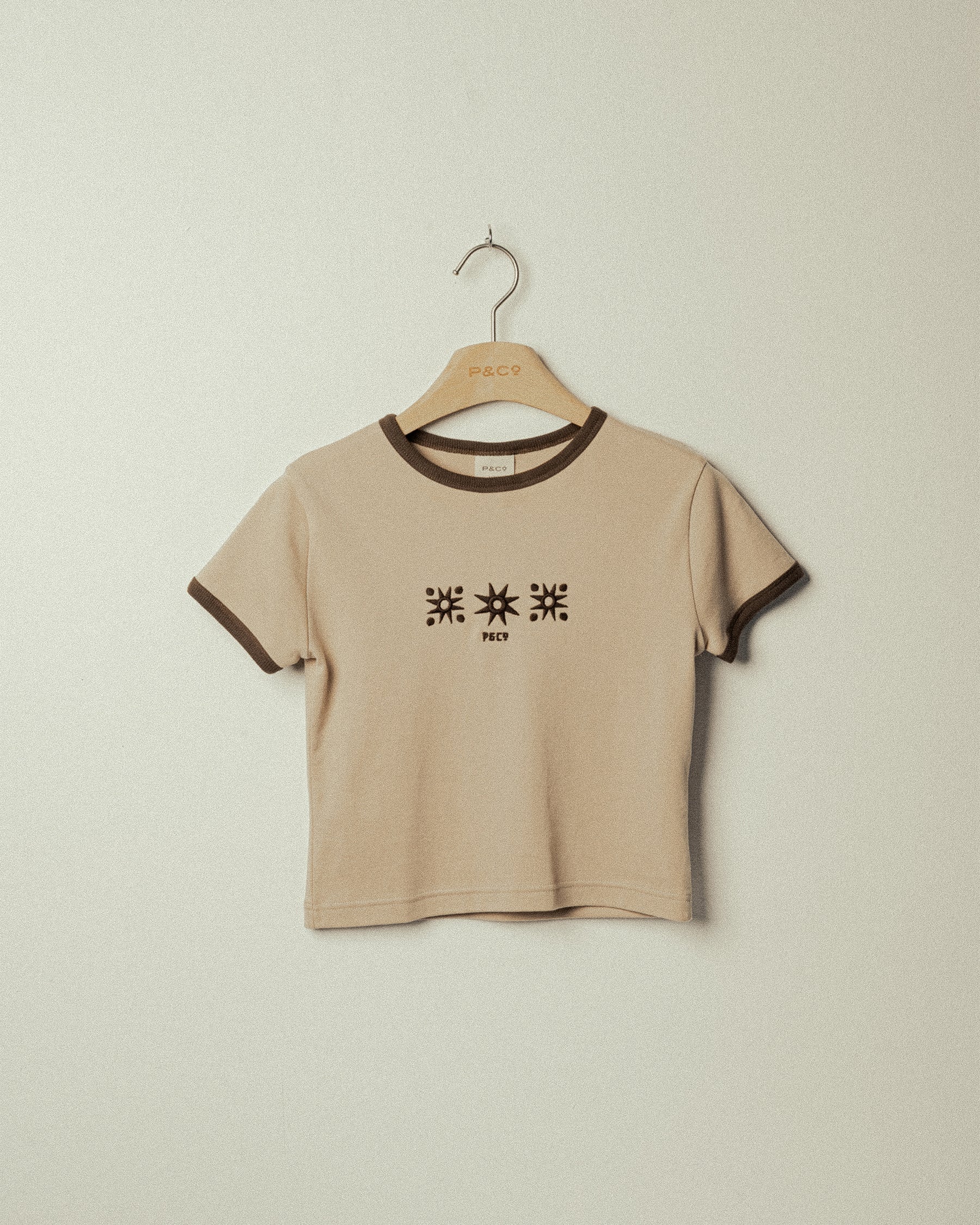P&Co Icons Embroidered Ringer Baby T-Shirt - Washed Brown