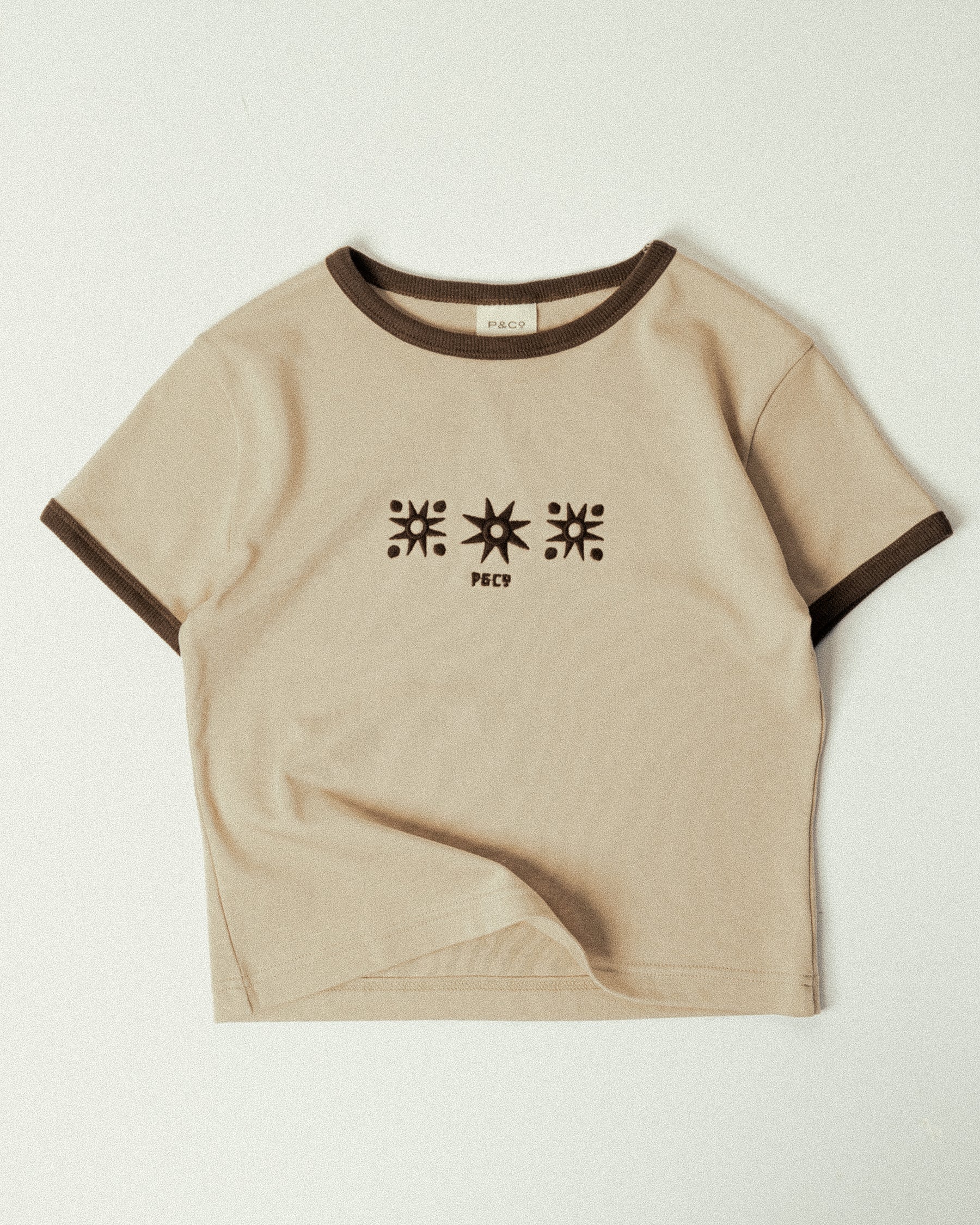 P&Co Icons Embroidered Ringer Baby T-Shirt - Washed Brown