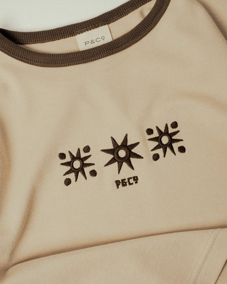 P&Co Icons Embroidered Ringer Baby T-Shirt - Washed Brown