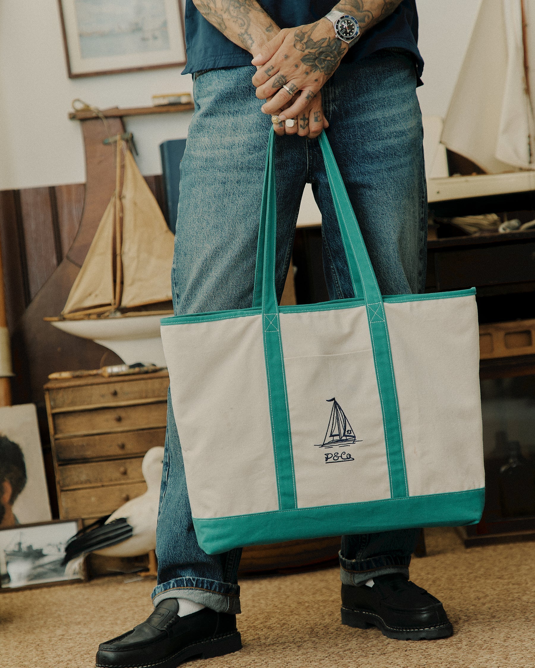 Harbour Sail Tote Bag - Ecru & Green