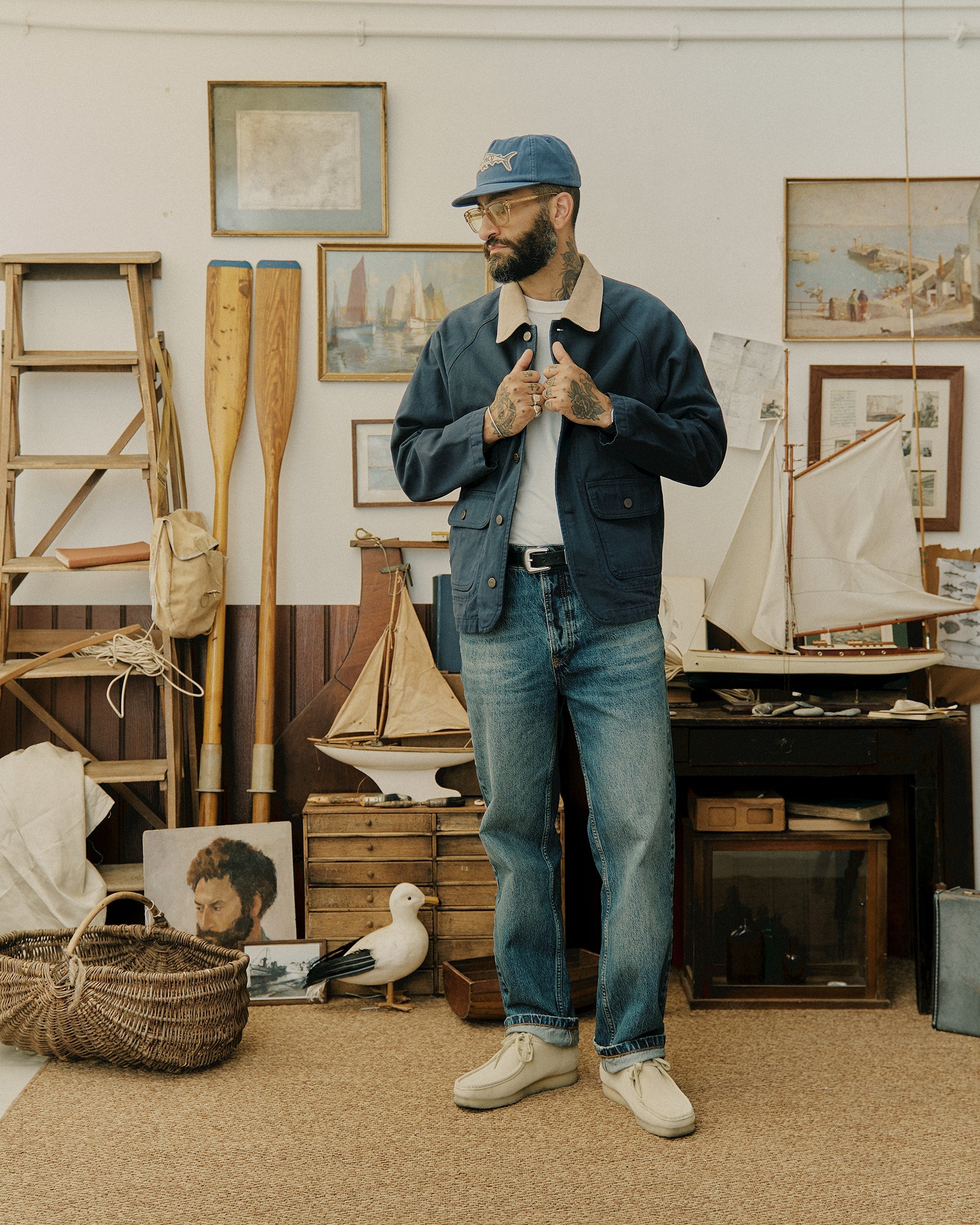 Marine Quarter Canvas Jacket - Navy