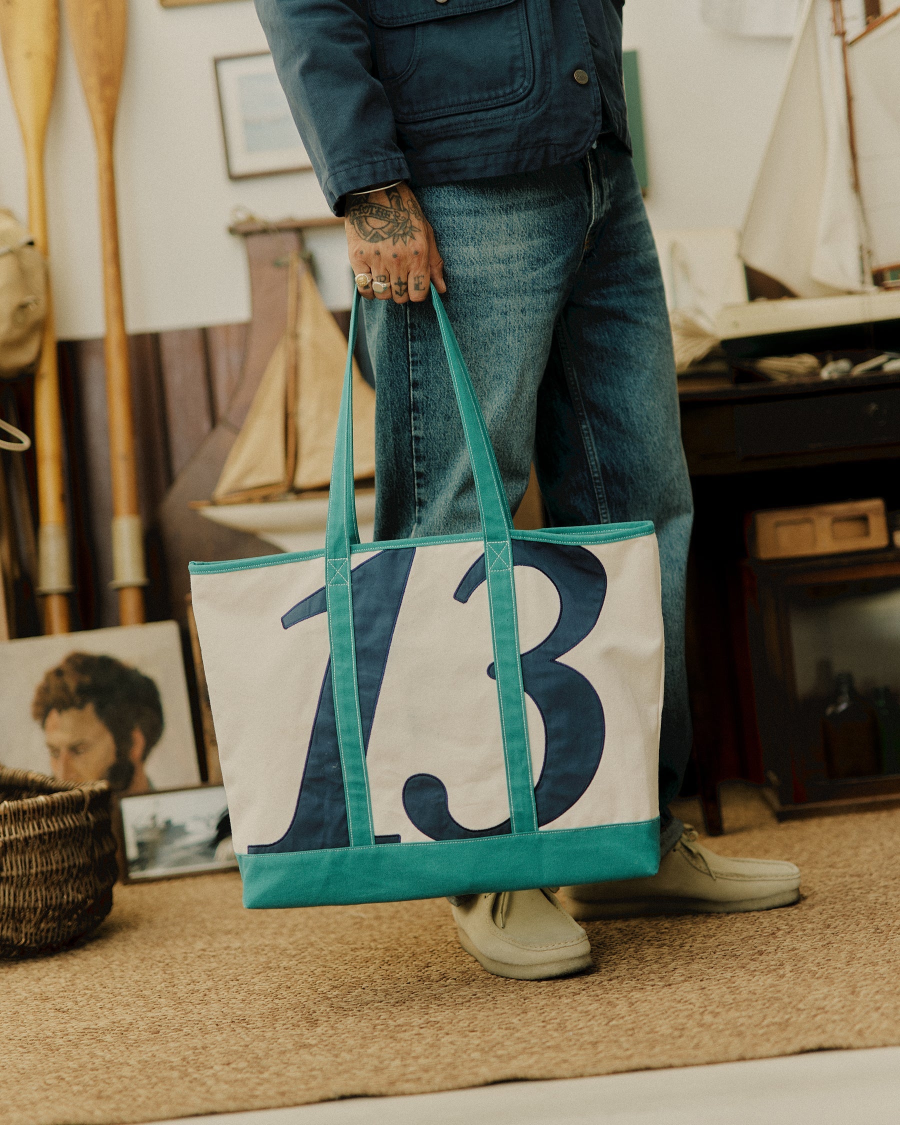 Harbour Sail Tote Bag - Ecru & Green