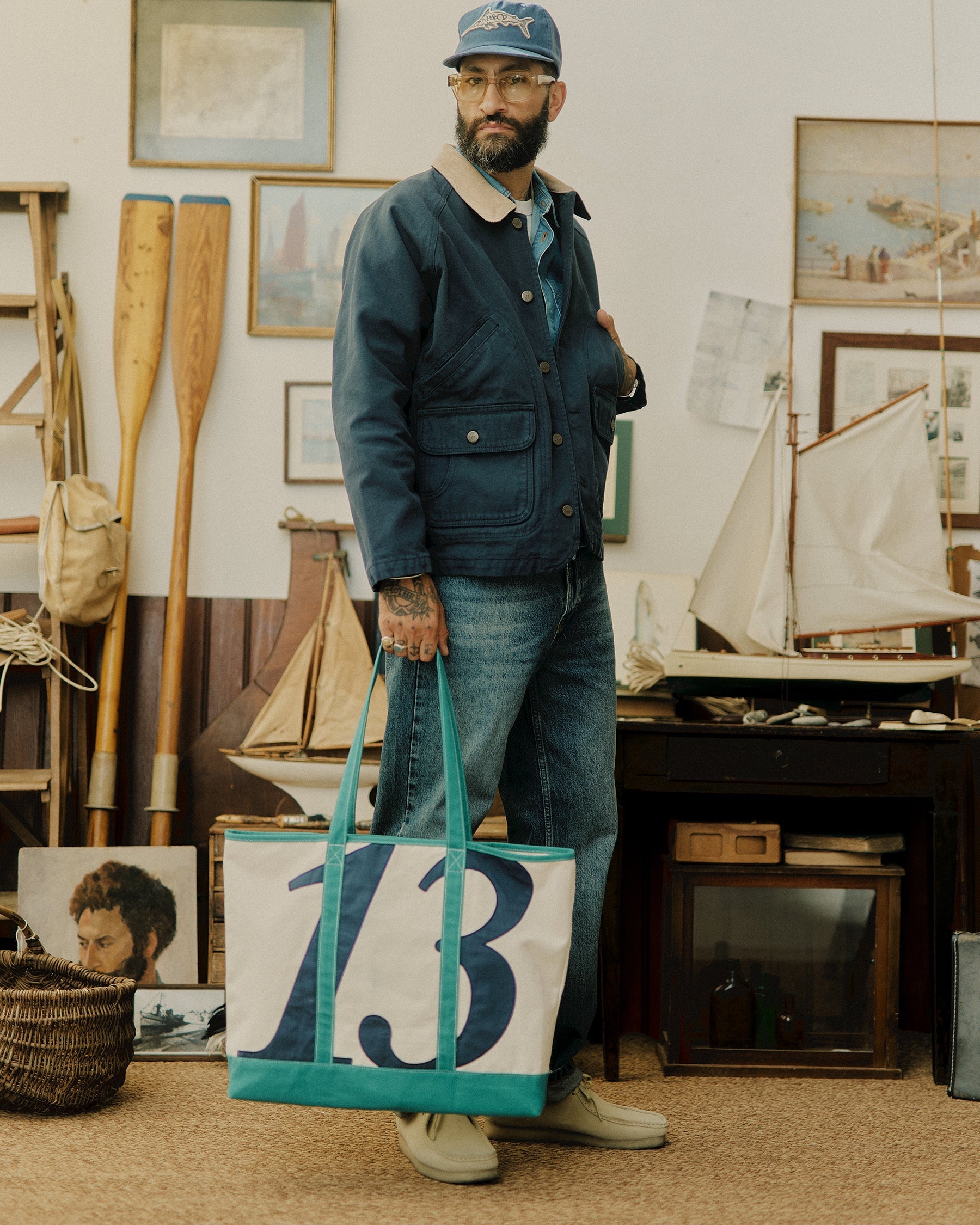 Harbour Sail Tote Bag - Ecru & Green