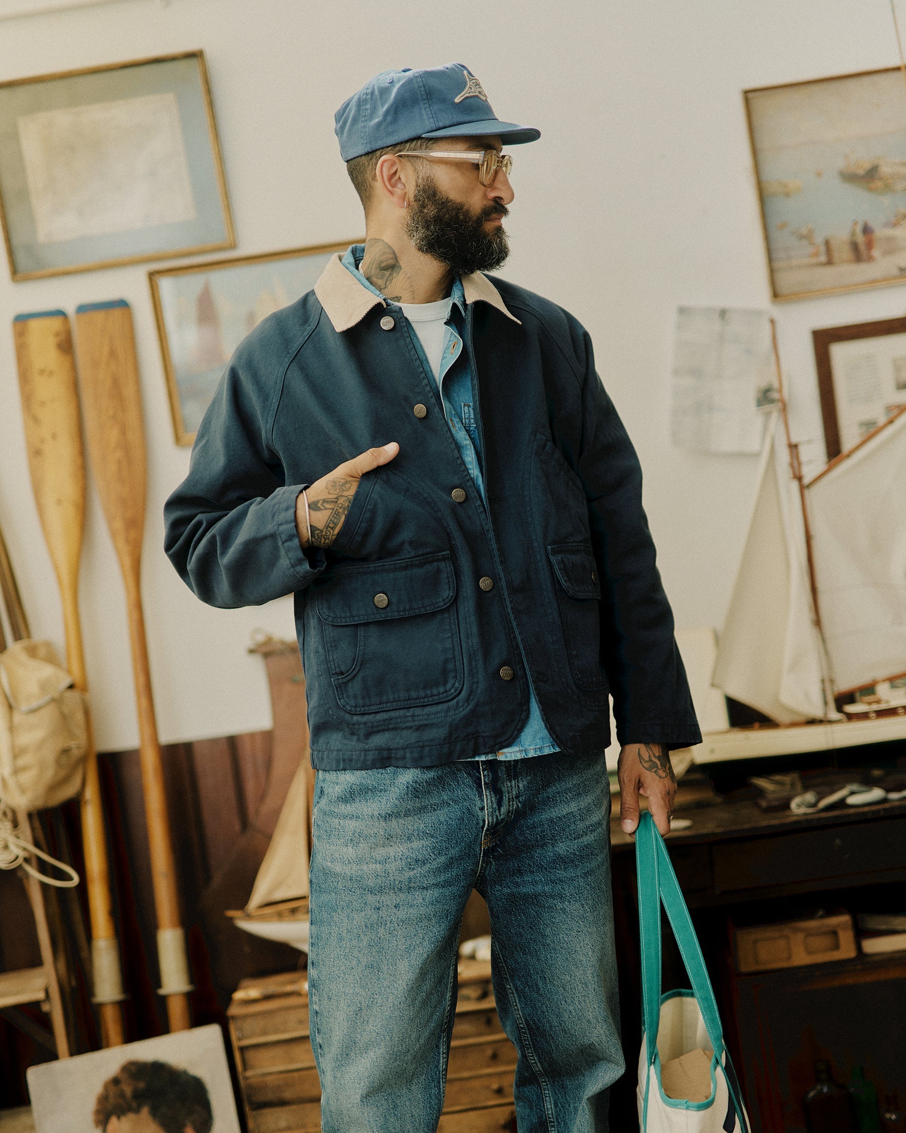 Marine Quarter Canvas Jacket - Navy