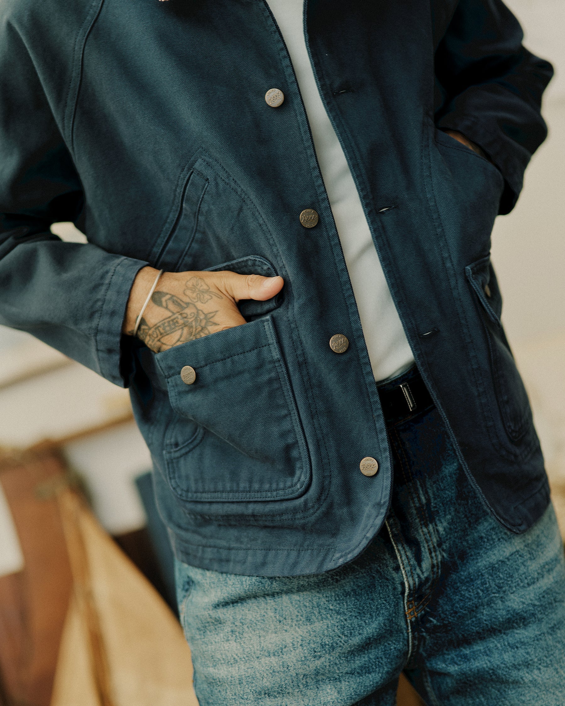 Marine Quarter Canvas Jacket - Navy