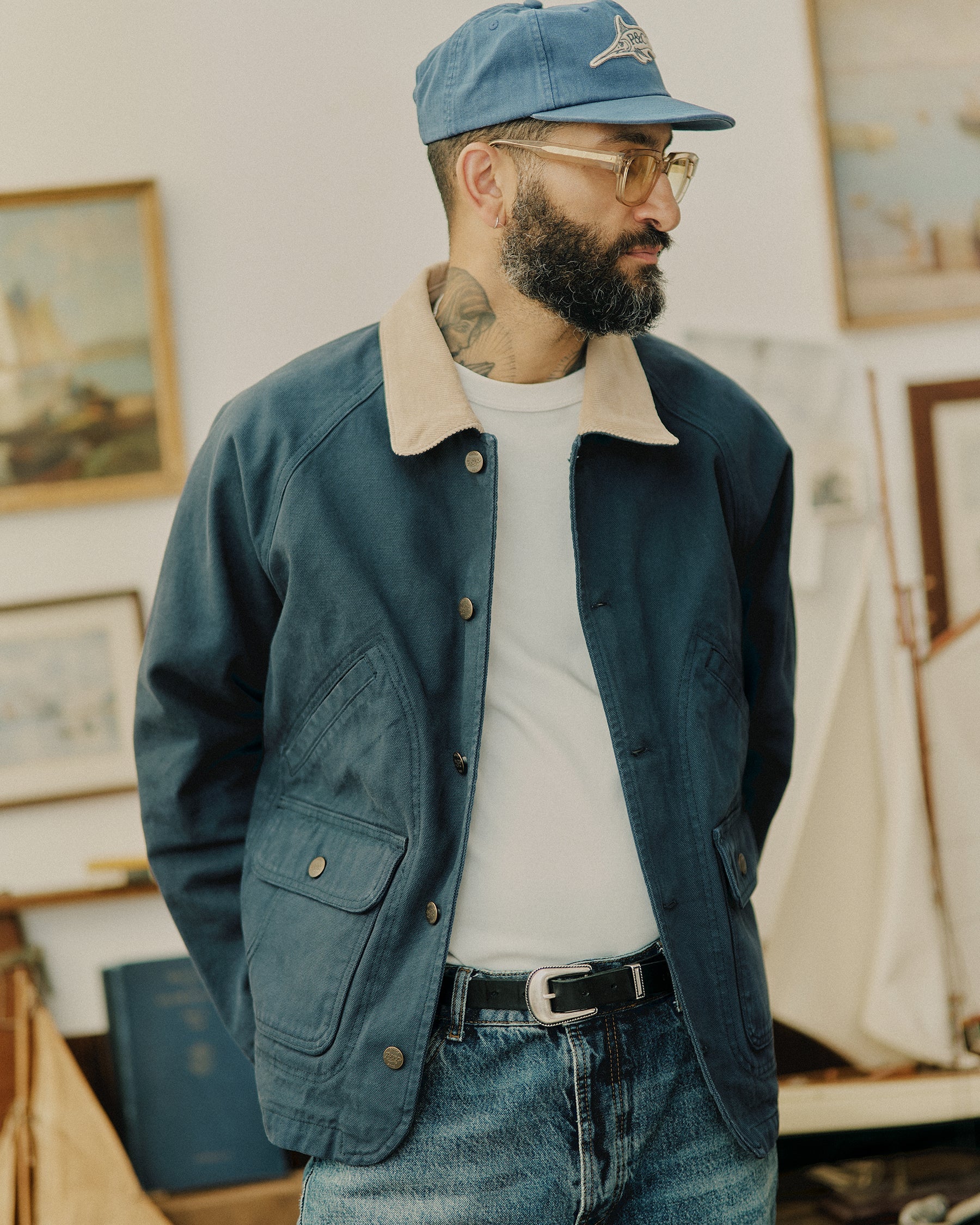 Marine Quarter Canvas Jacket - Navy