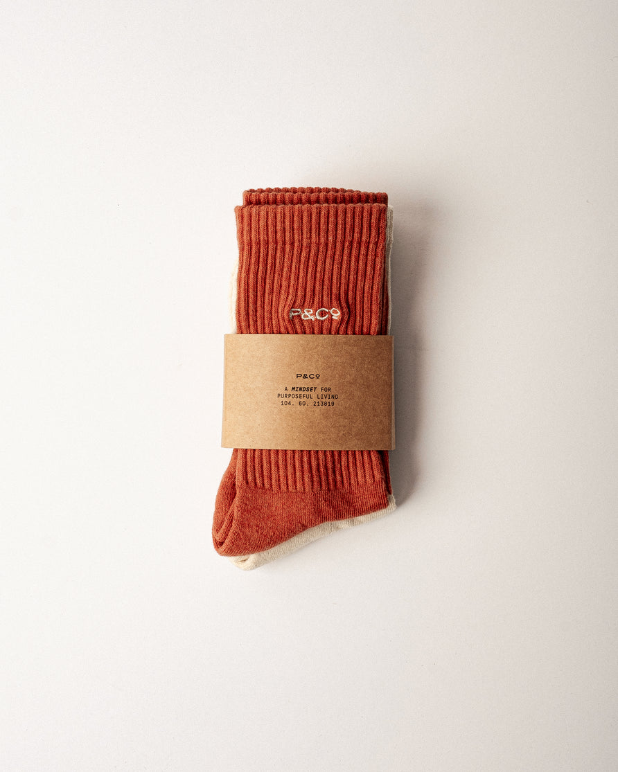 P&Co Essential Socks - Ecru & Burnt Orange