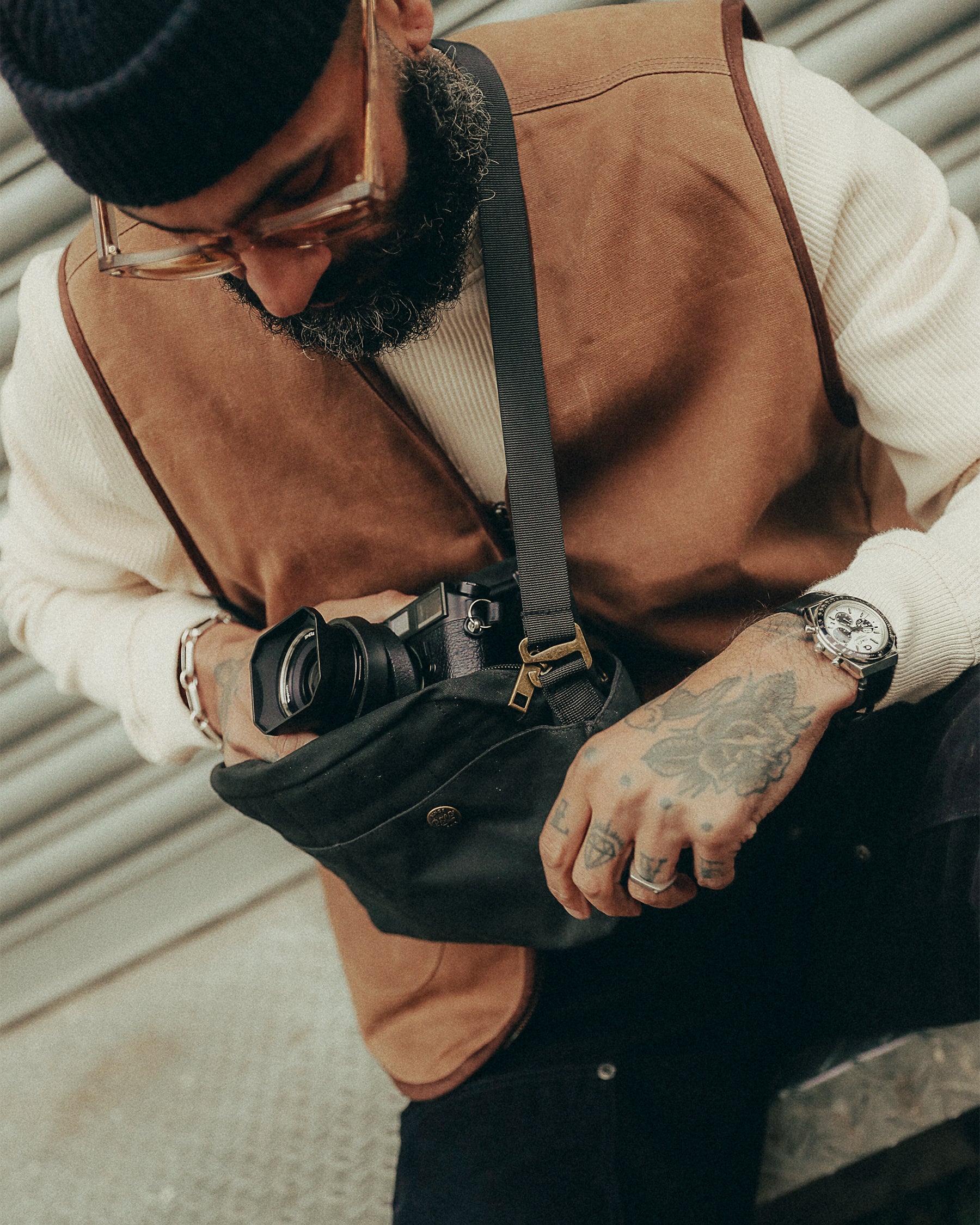 Waxed Canvas Crossbody Bag - Black