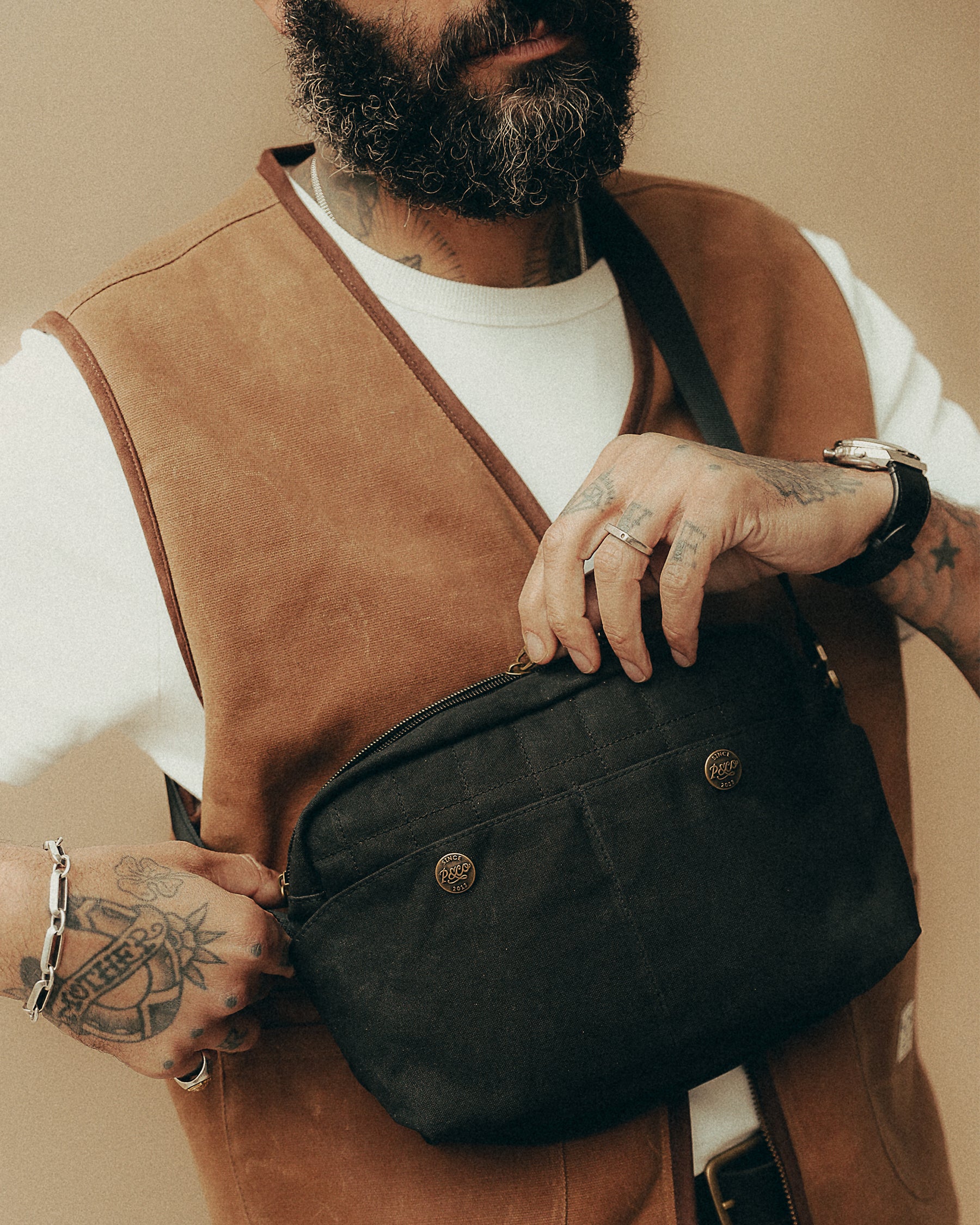 Waxed Canvas Crossbody Bag - Black