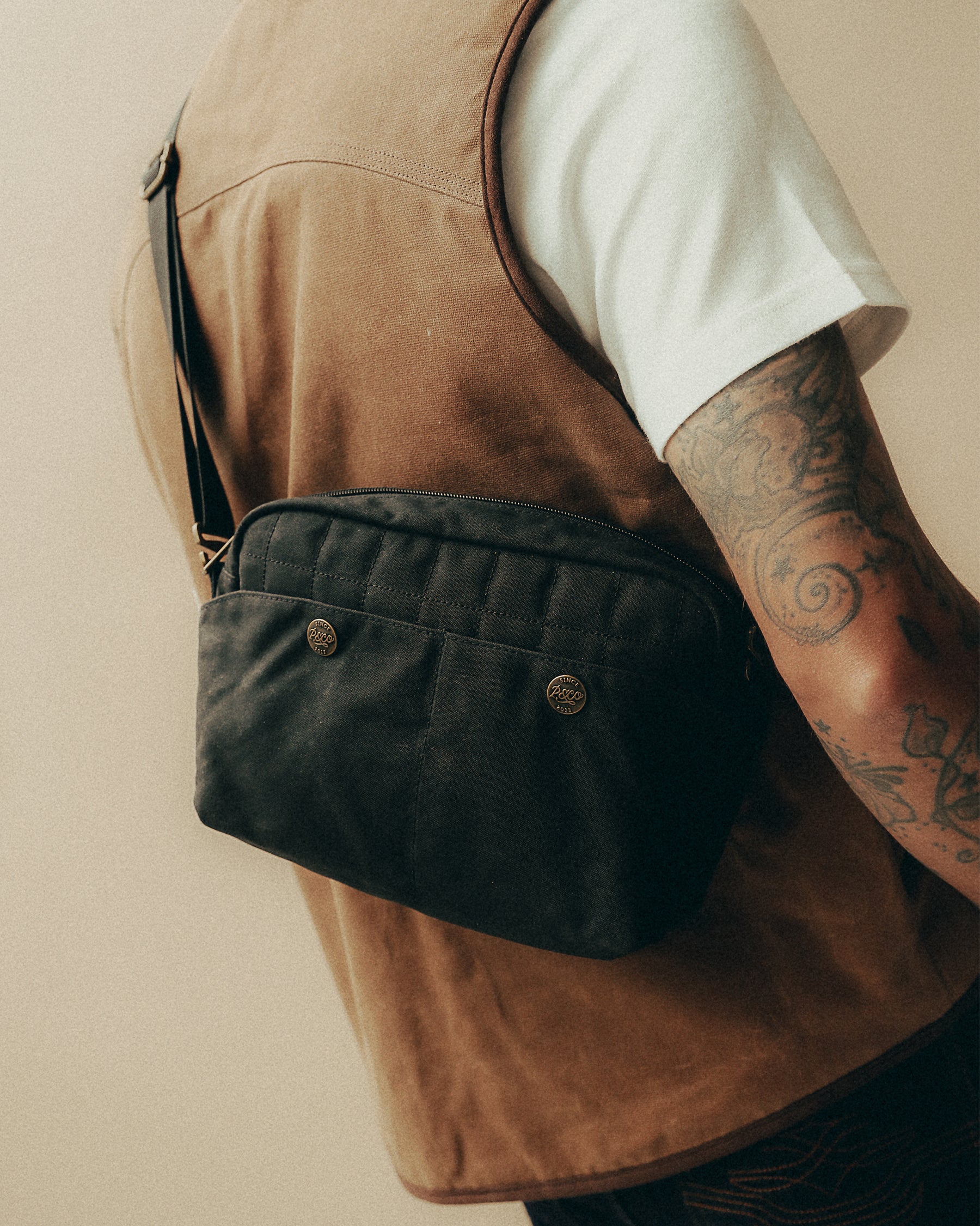 Waxed Canvas Crossbody Bag - Black