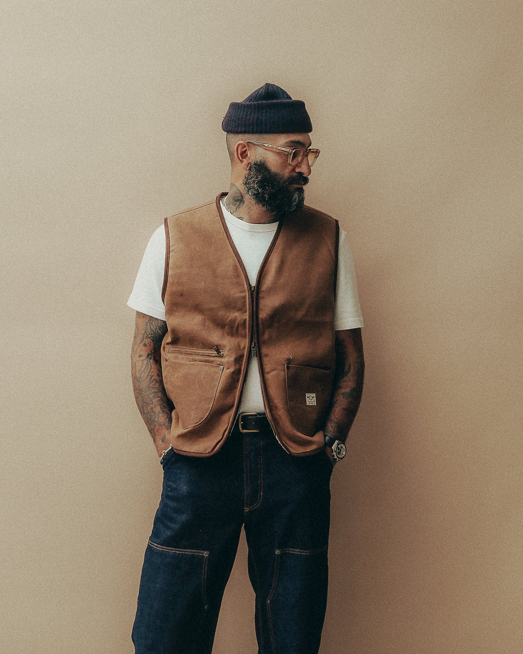 Wayfinder Sherpa Lined Waxed Vest - Tan