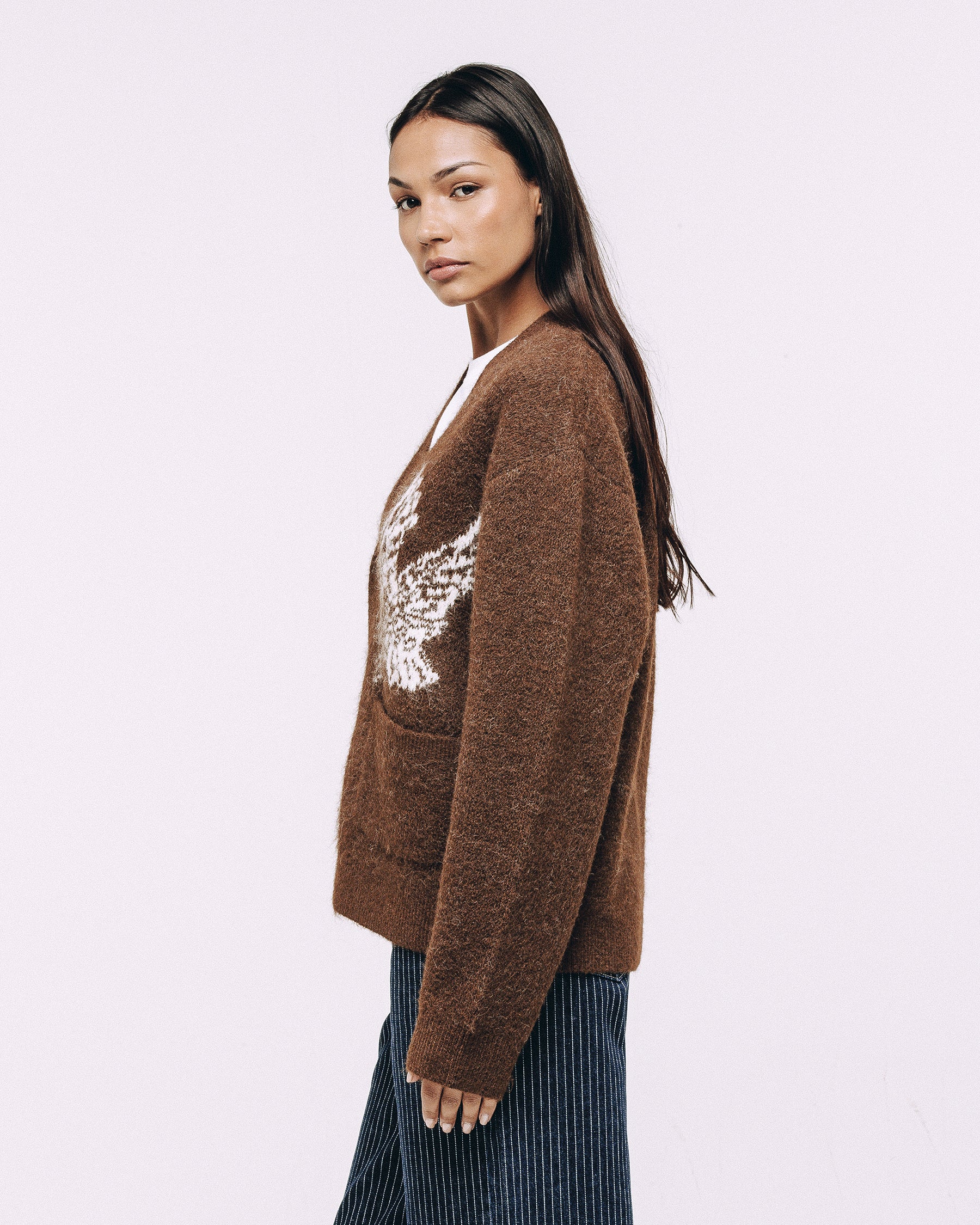 Brown Nelson Brushed Cardigan | Men's, Women's & Unisex Knitwear