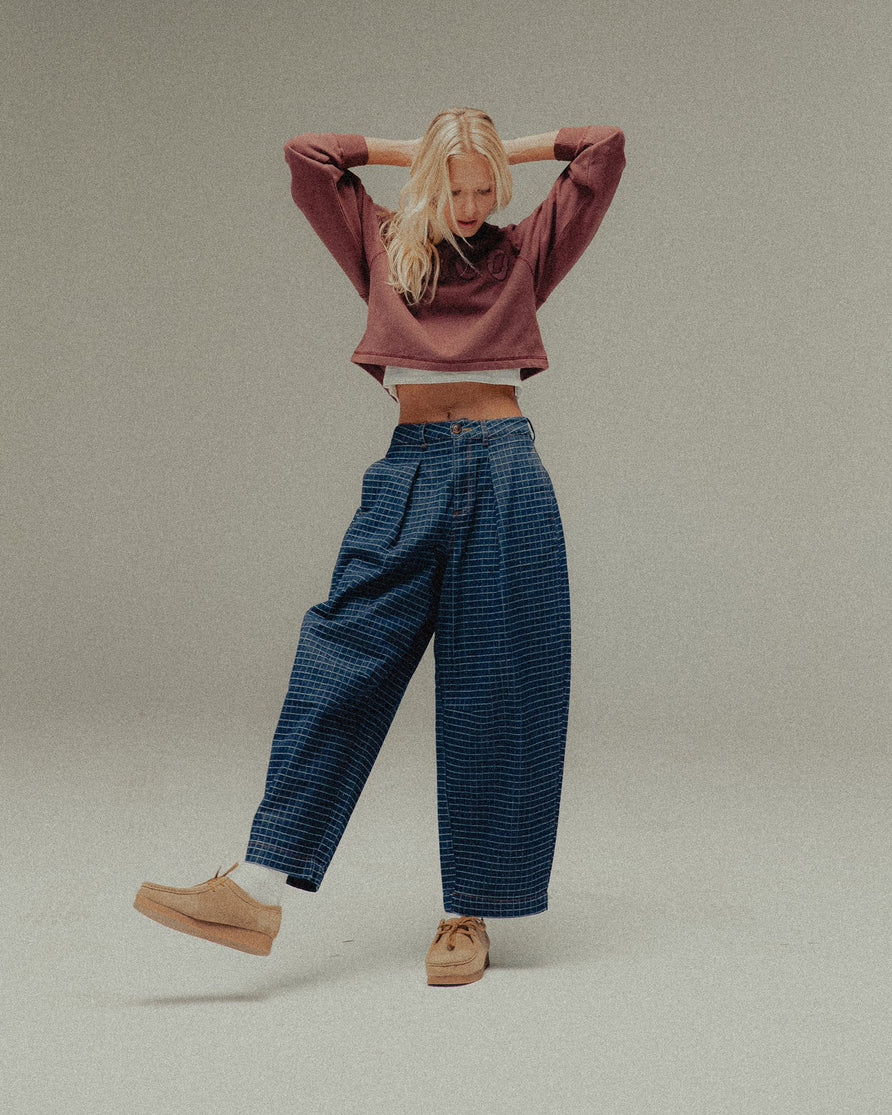 Yama Balloon Denim Pant - Grid Check
