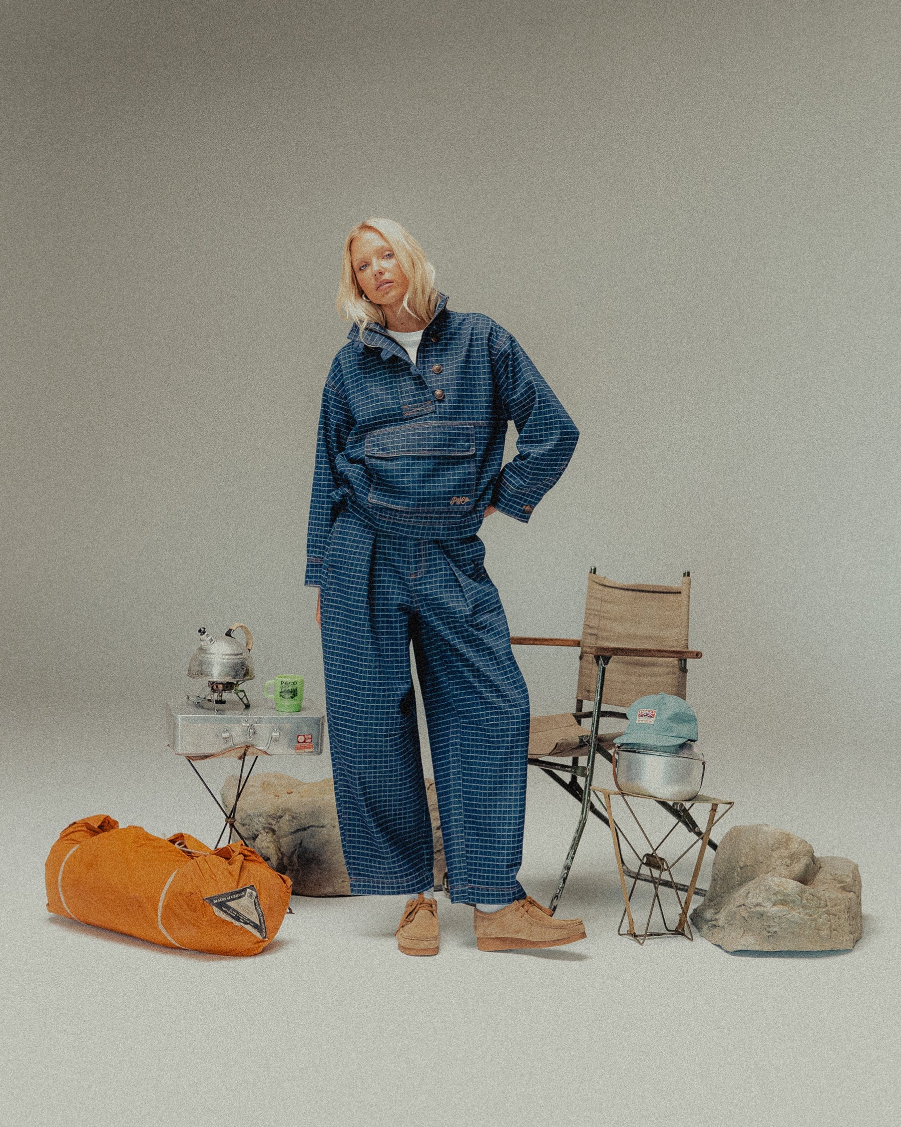 Yama Denim Smock Jacket - Blue Grid Check