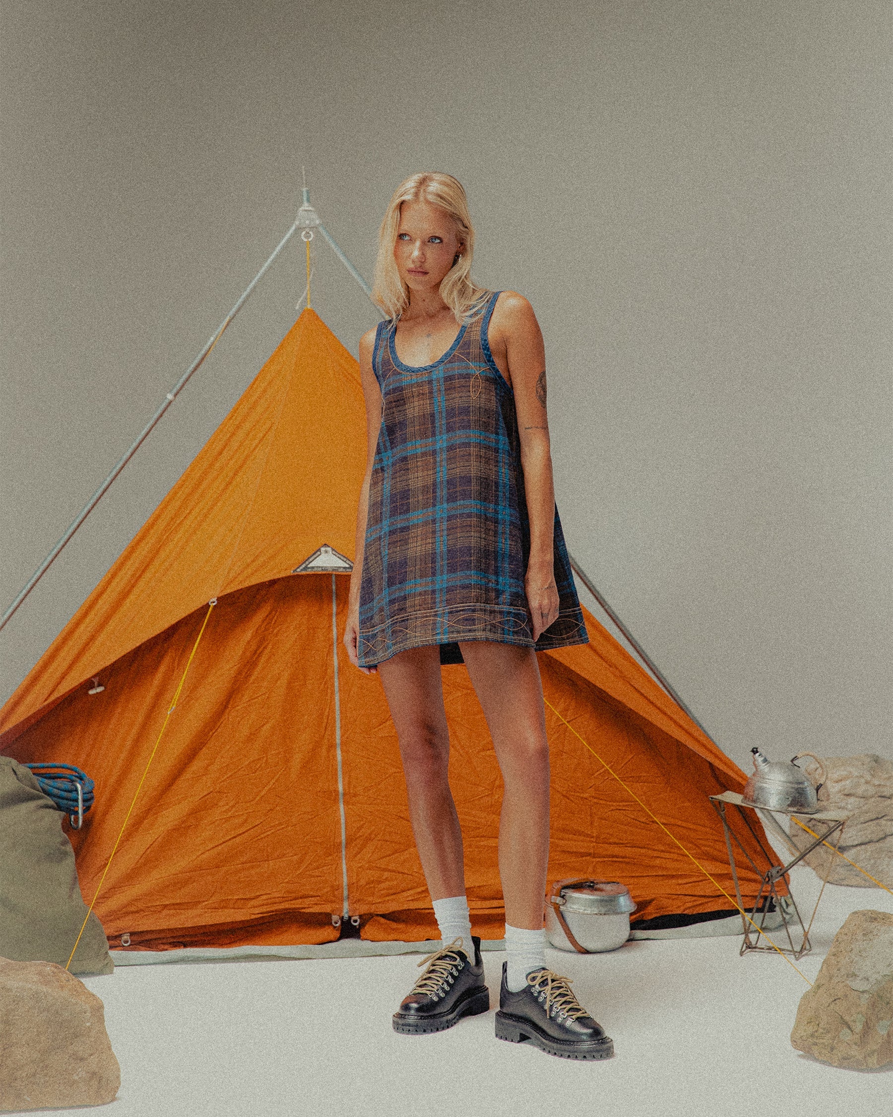Bella Reversible Mini Denim Dress - Plaid & Raw Indigo