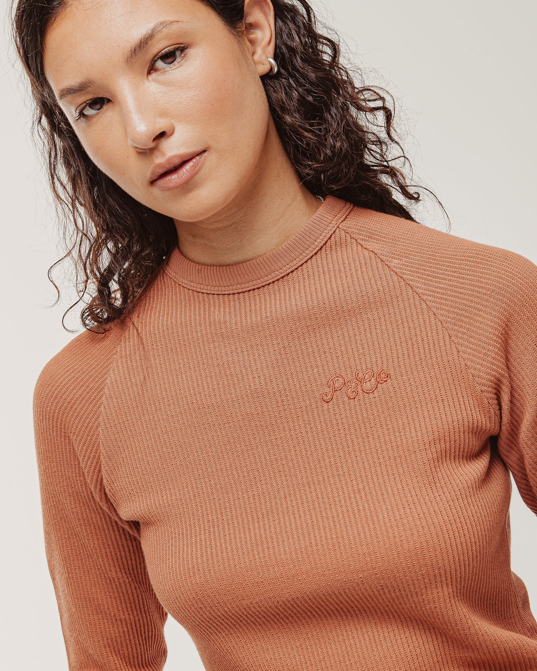 P&Co Ribbed Longsleeve Baby T-Shirt - Rust