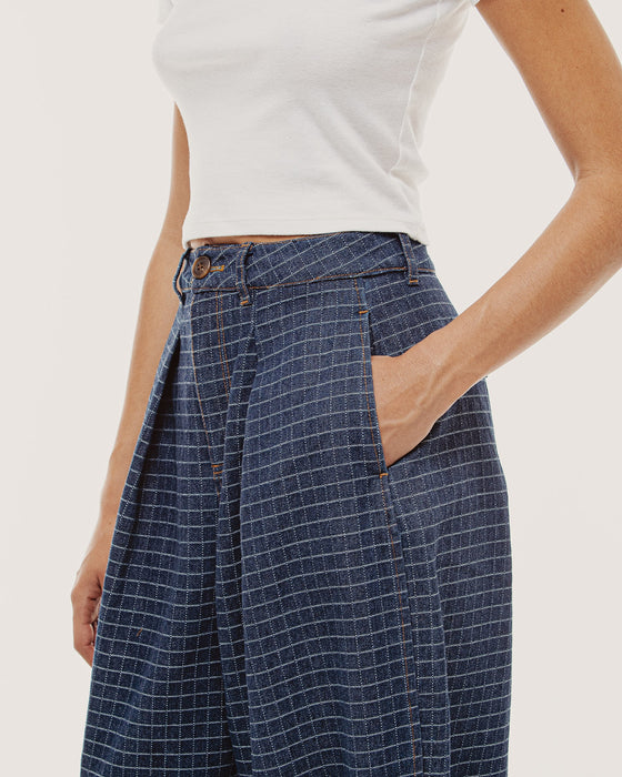 Yama Balloon Denim Pant - Grid Check
