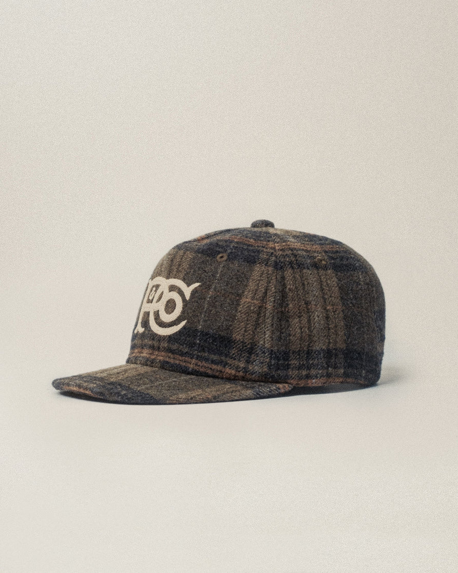 P&Co Classic Cotton Wool 5 Panel Cap - Green Plaid