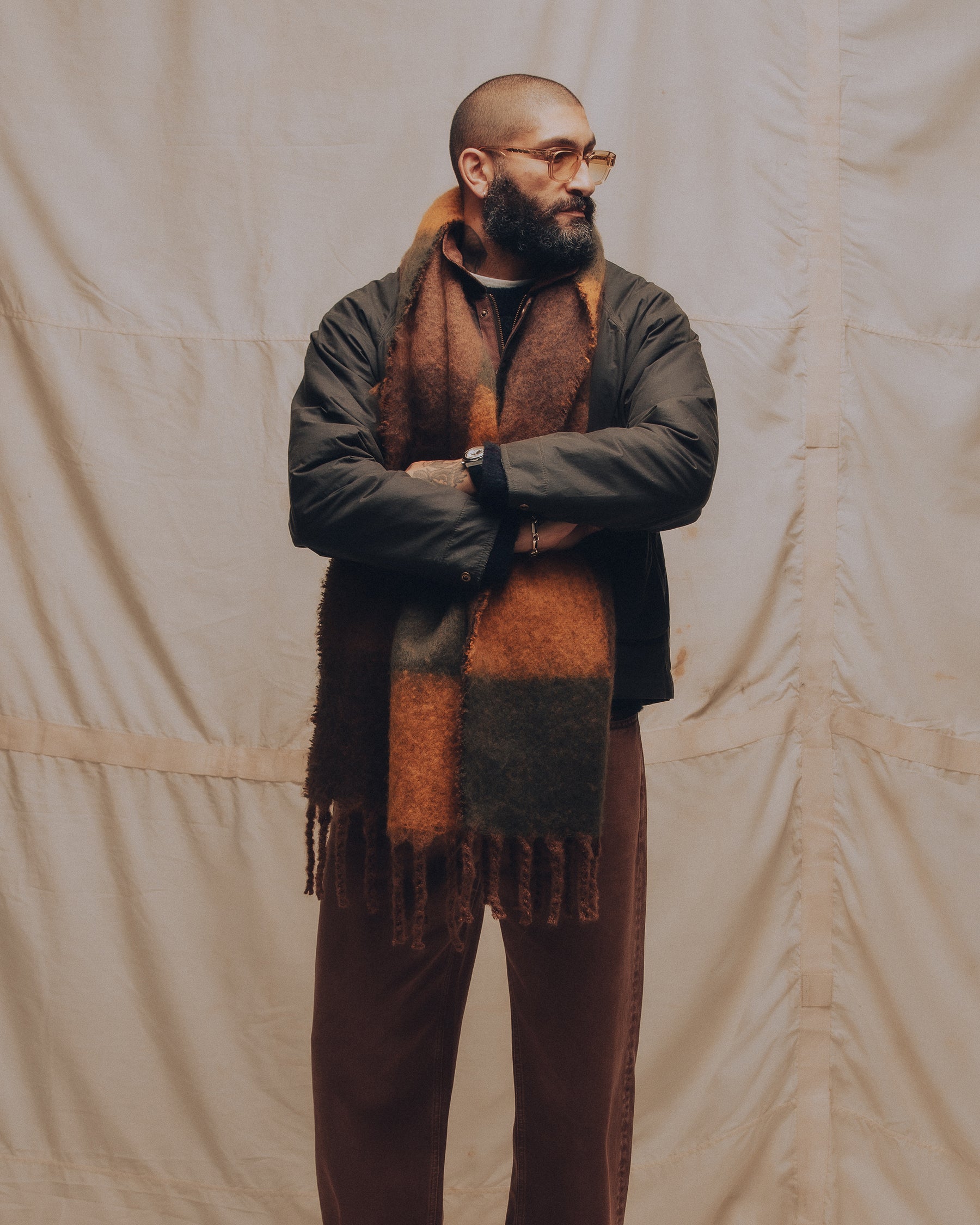 Checked Brushed Scarf - Multi