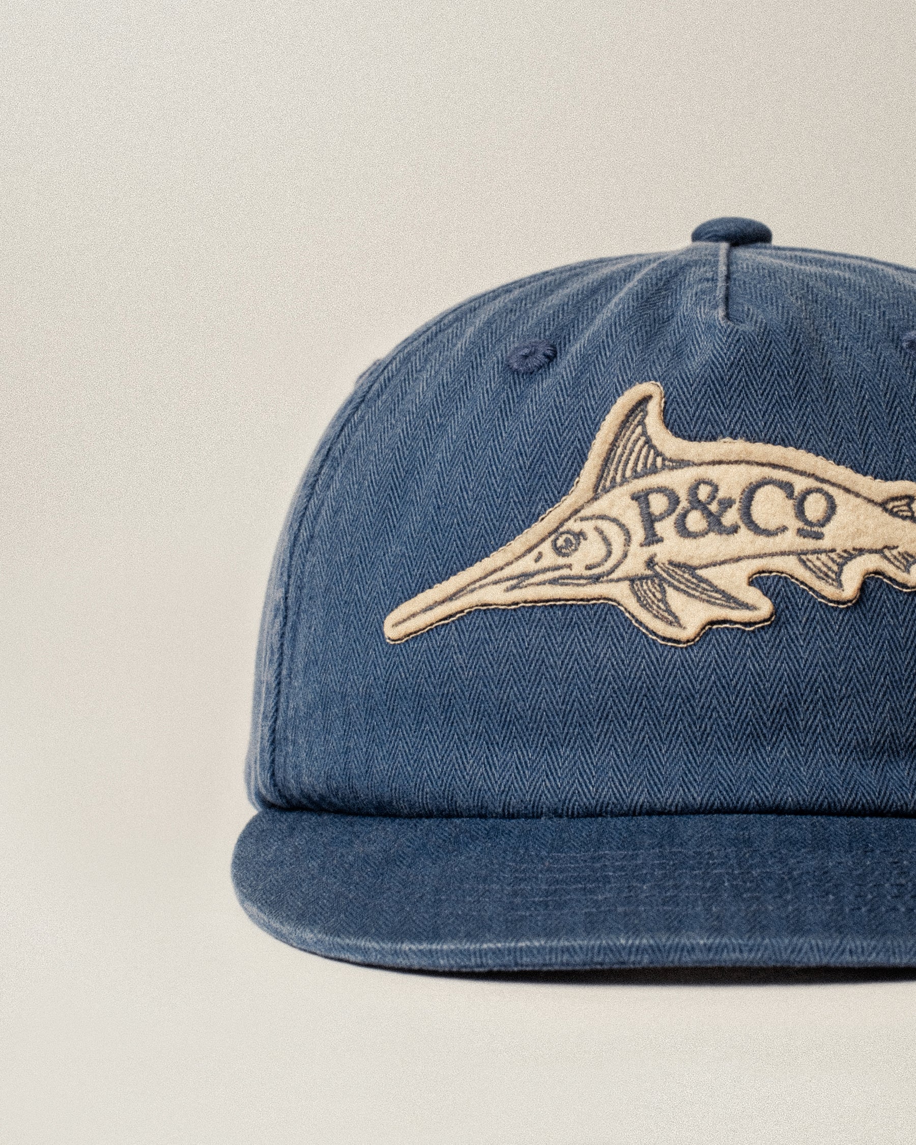 Prize Catch Herringbone Cotton 5 Panel Cap - Navy