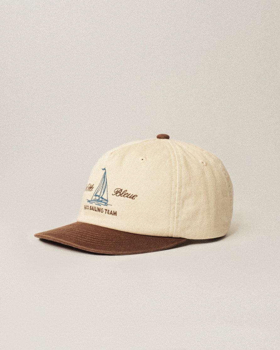 Sailing Team Cotton 5 Panel Cap - Ecru & Brown