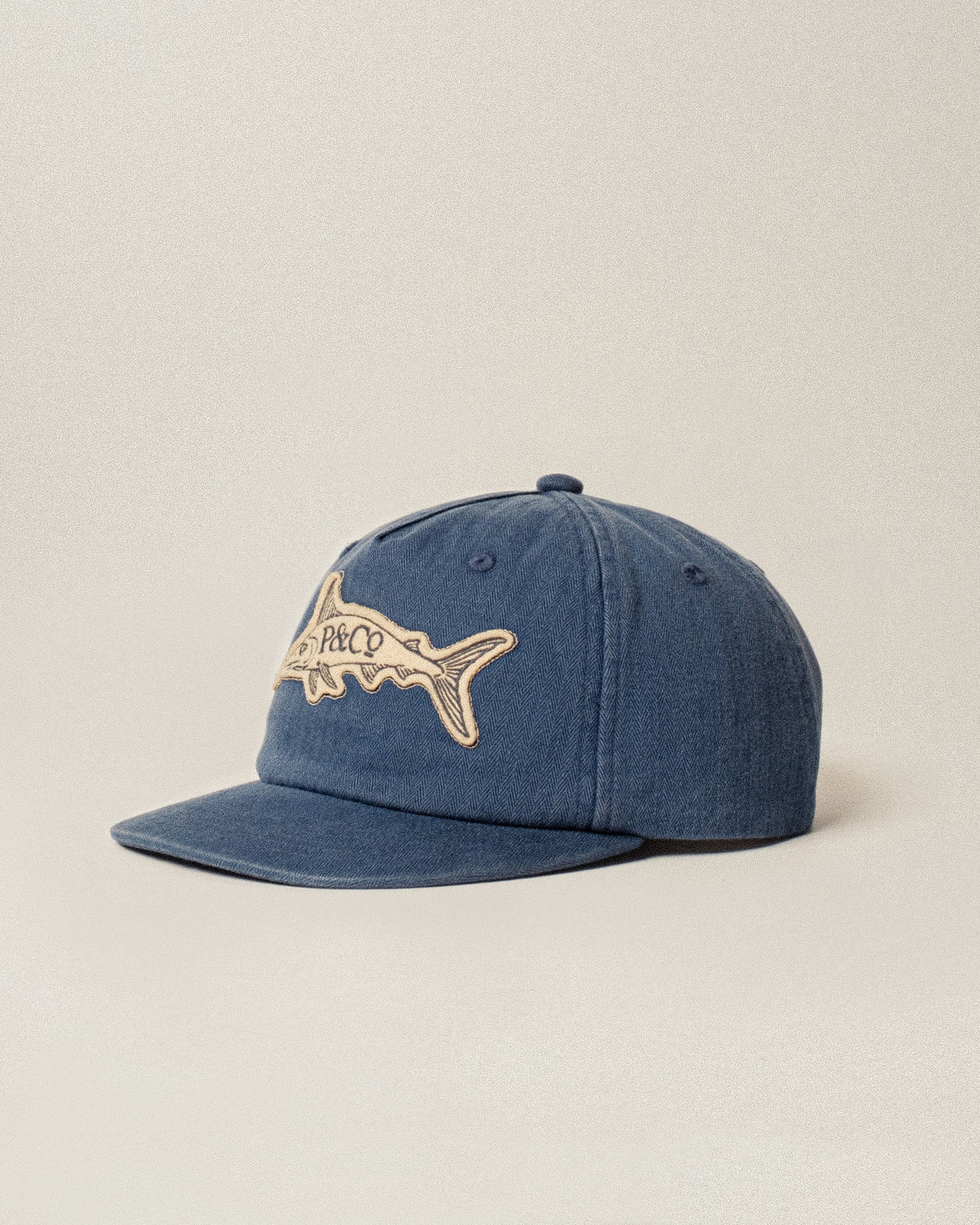 Prize Catch Herringbone Cotton 5 Panel Cap - Navy