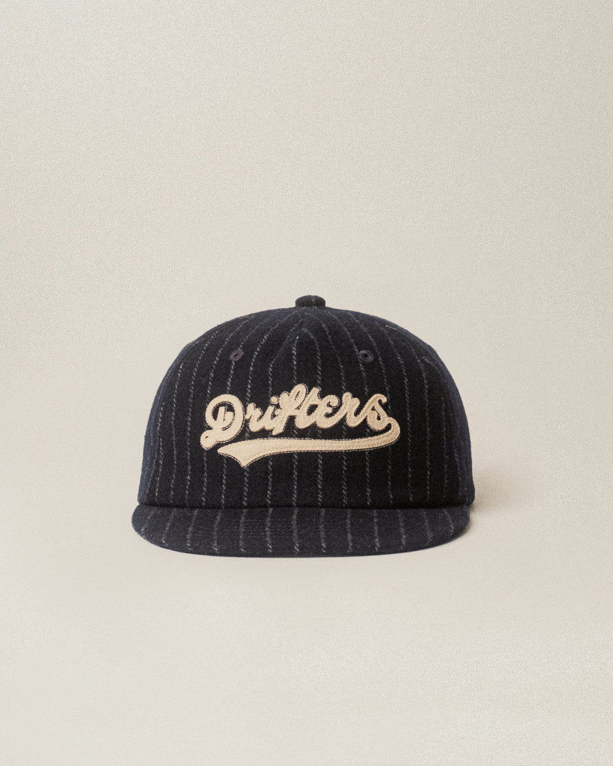 Drifters Wool 5 Panel Cap - Navy Pinstripe