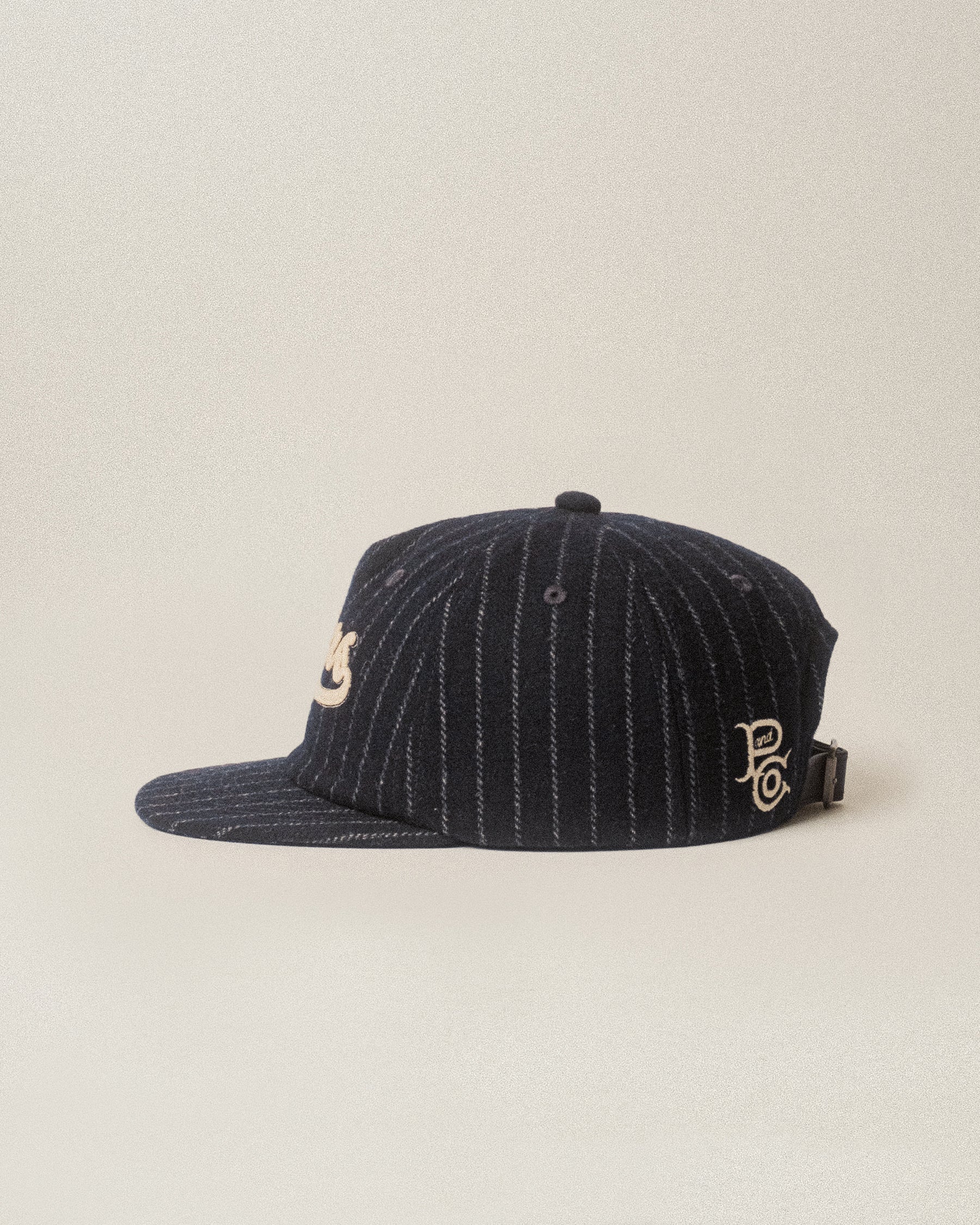 Drifters Wool 5 Panel Cap - Navy Pinstripe