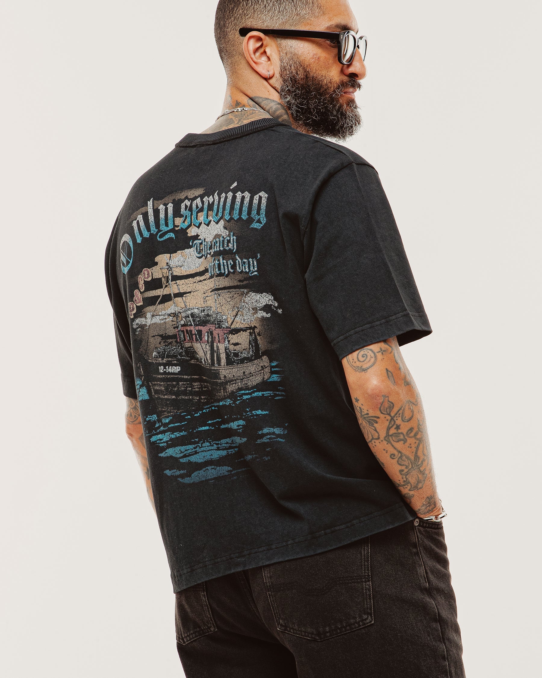 Catch Of The Day Boxy T-Shirt - Heavy Washed Black