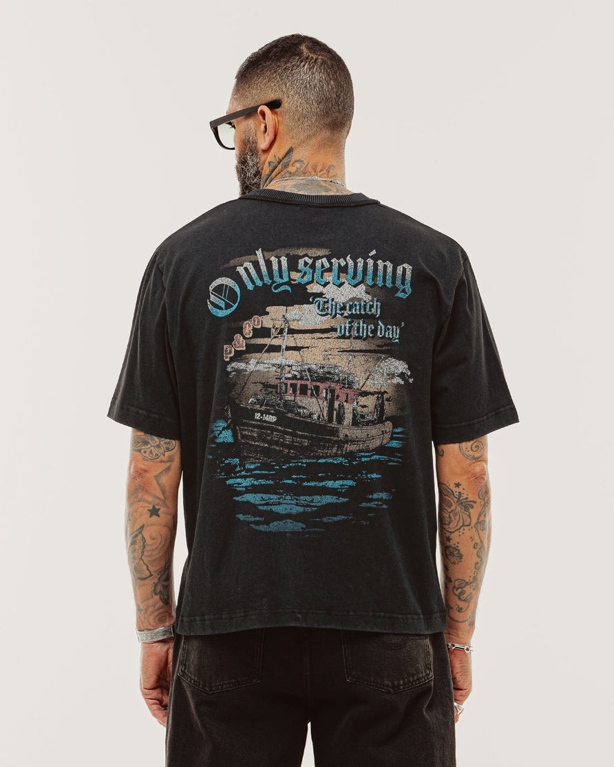 Catch Of The Day Boxy T-Shirt - Heavy Washed Black