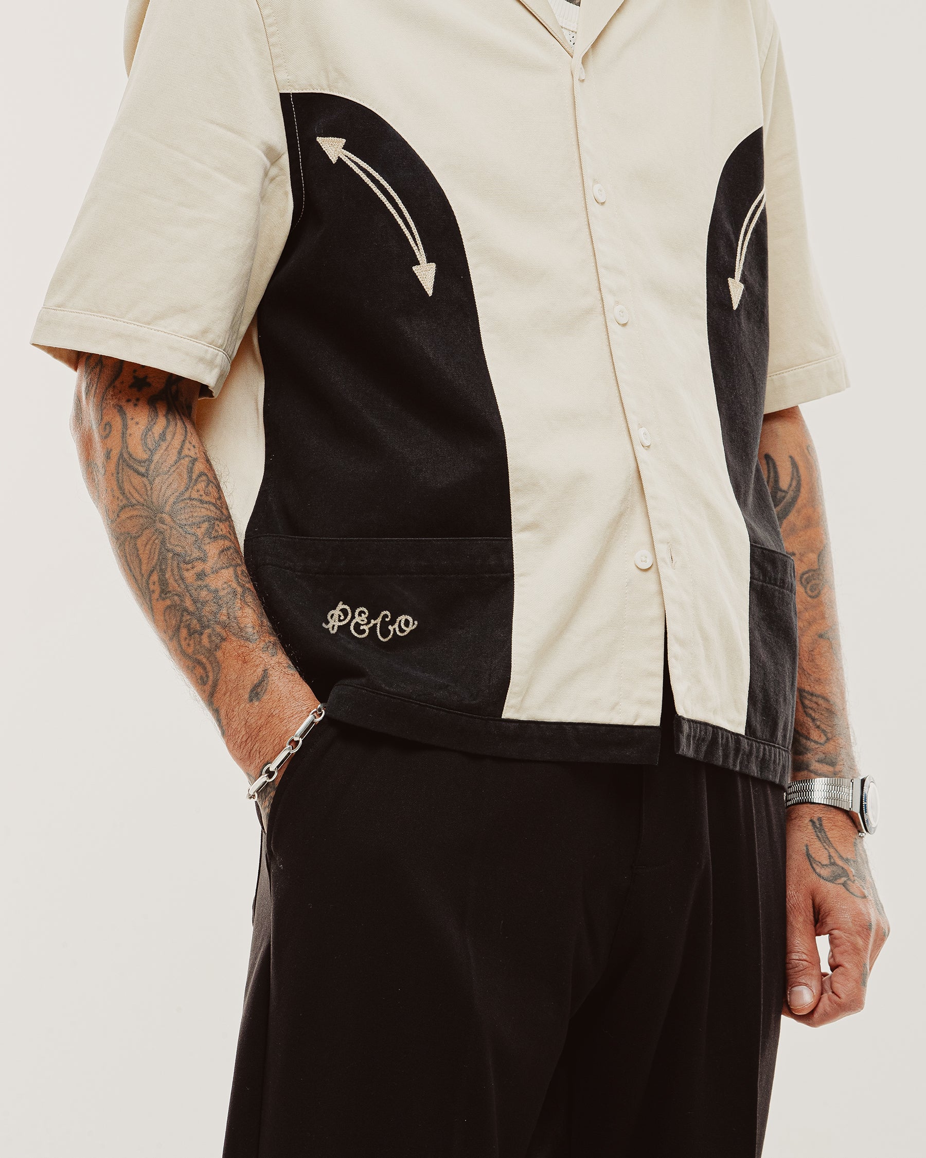 Eddie Bowling Shirt - Ecru & Black