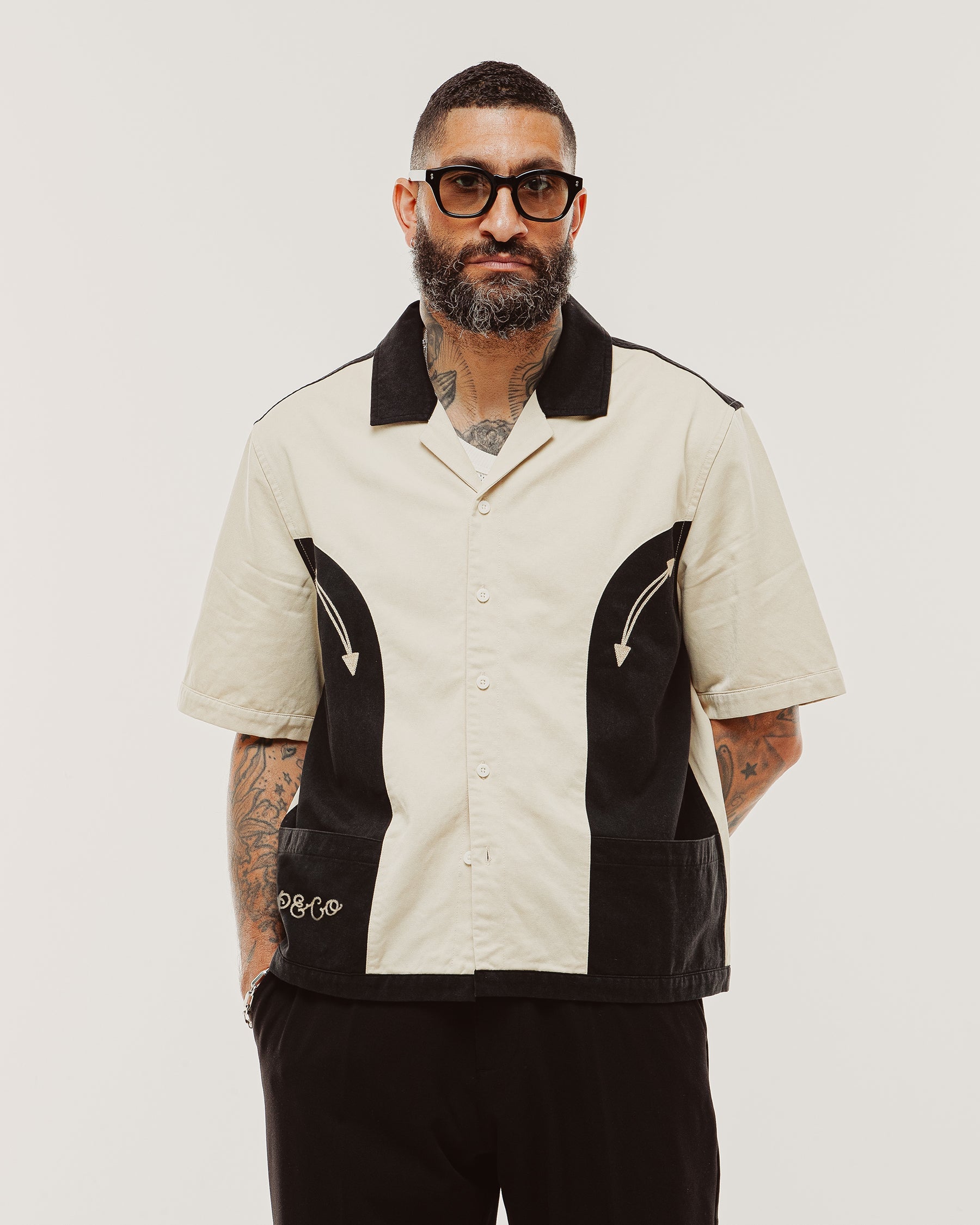 Eddie Bowling Shirt - Ecru & Black