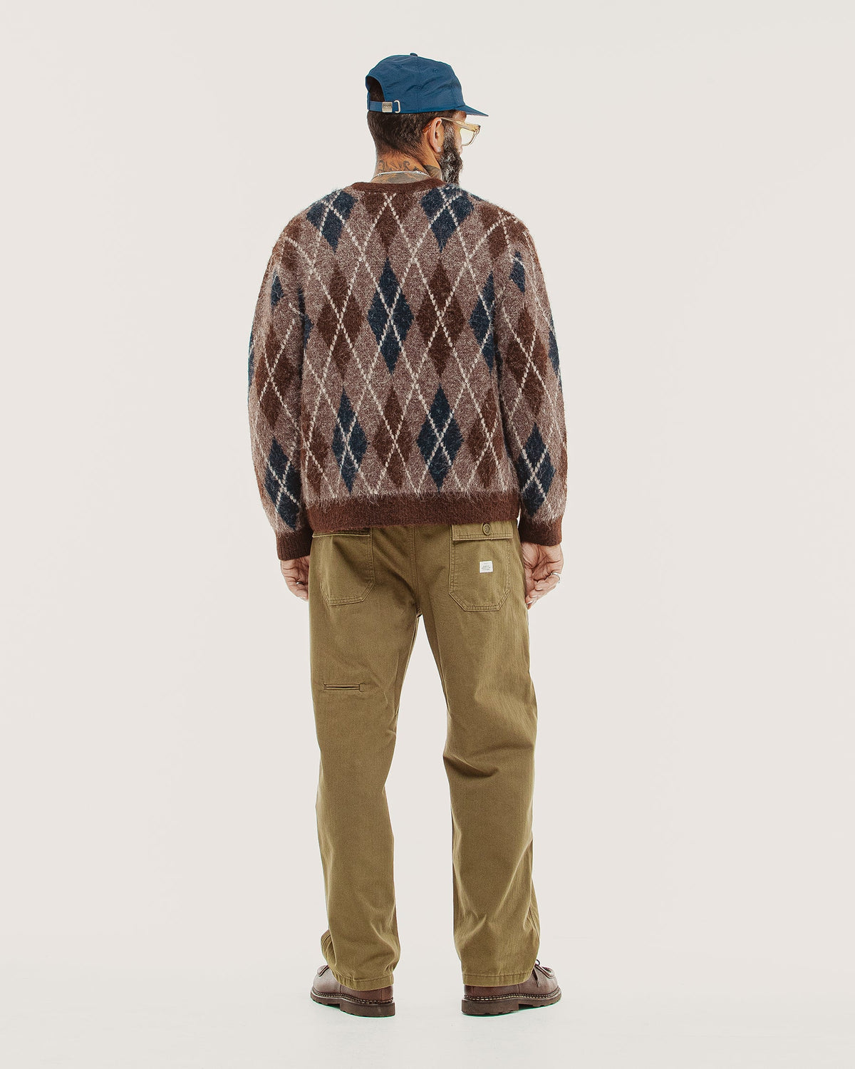 Fairway Brushed Cardigan - Brown Argyle