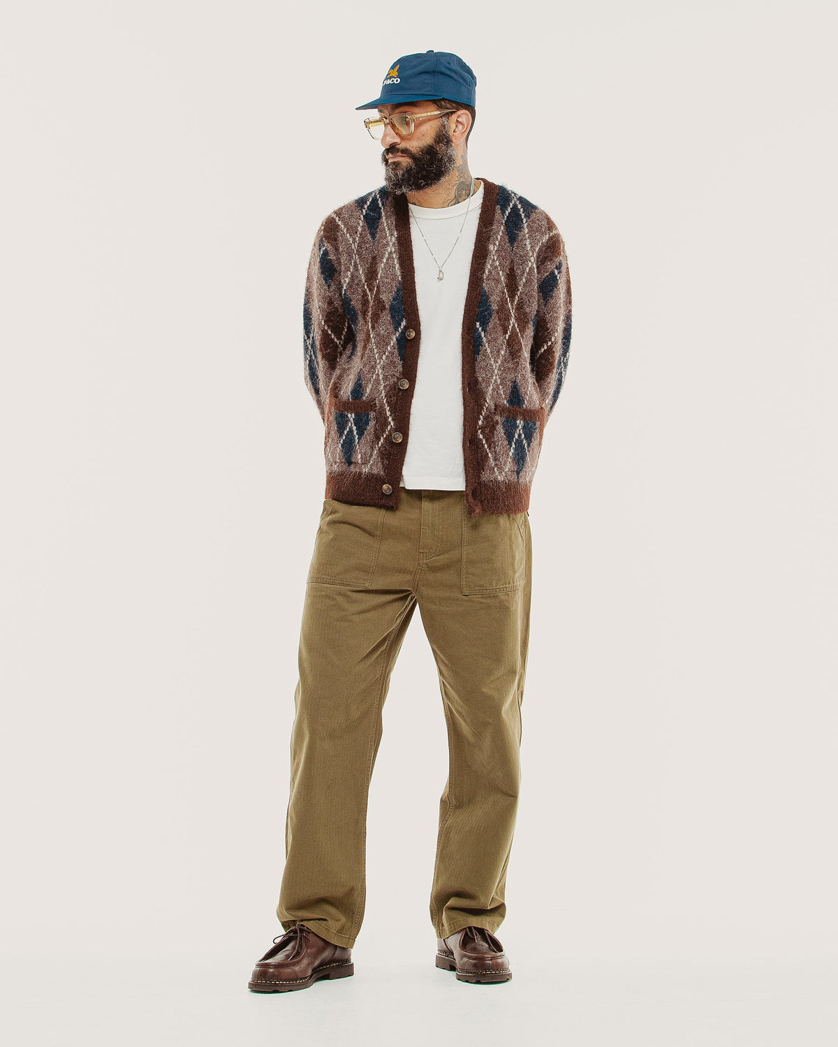 Fairway Brushed Cardigan - Brown Argyle