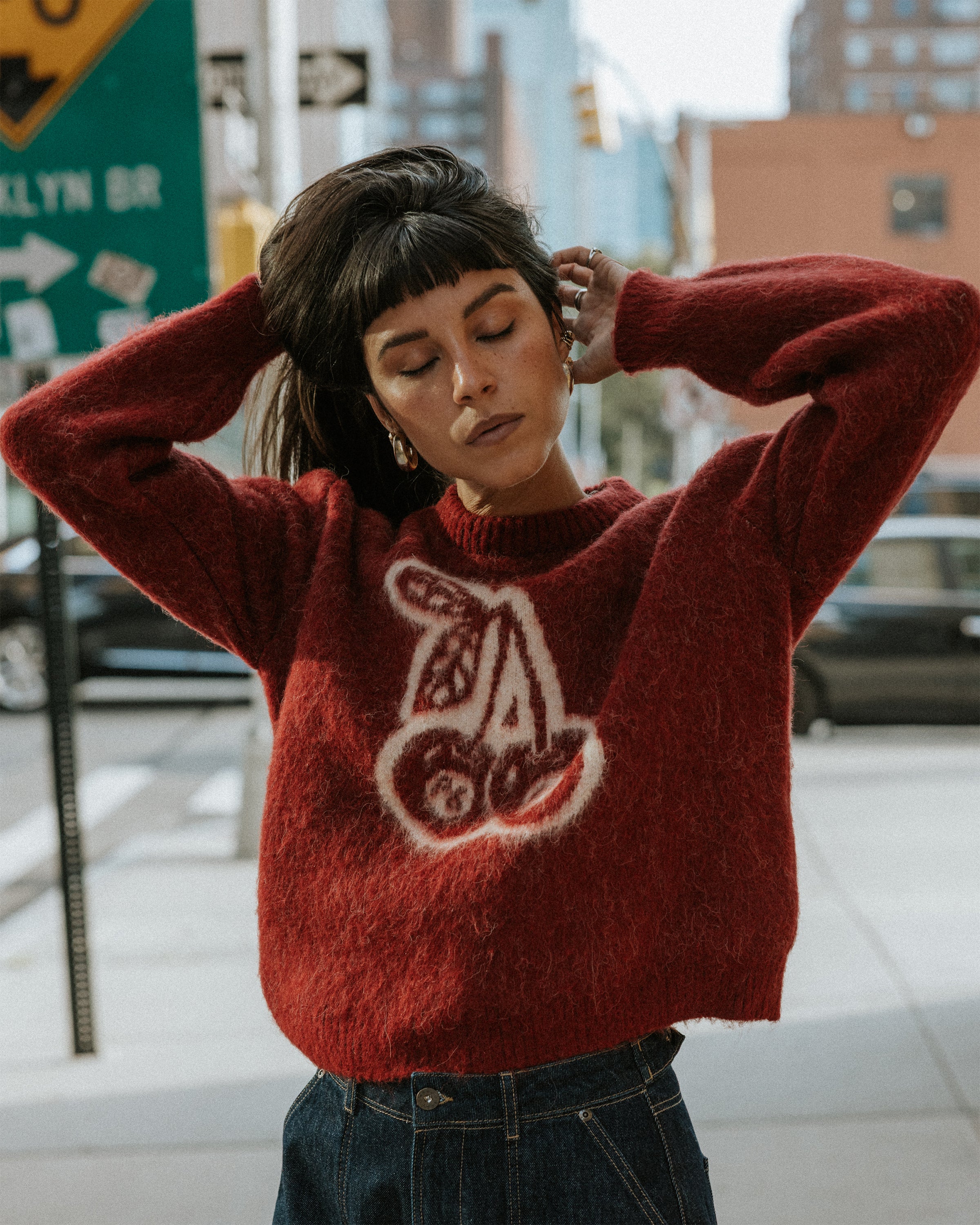 Bad Seed Brushed Knitted Jumper - Cherry Red