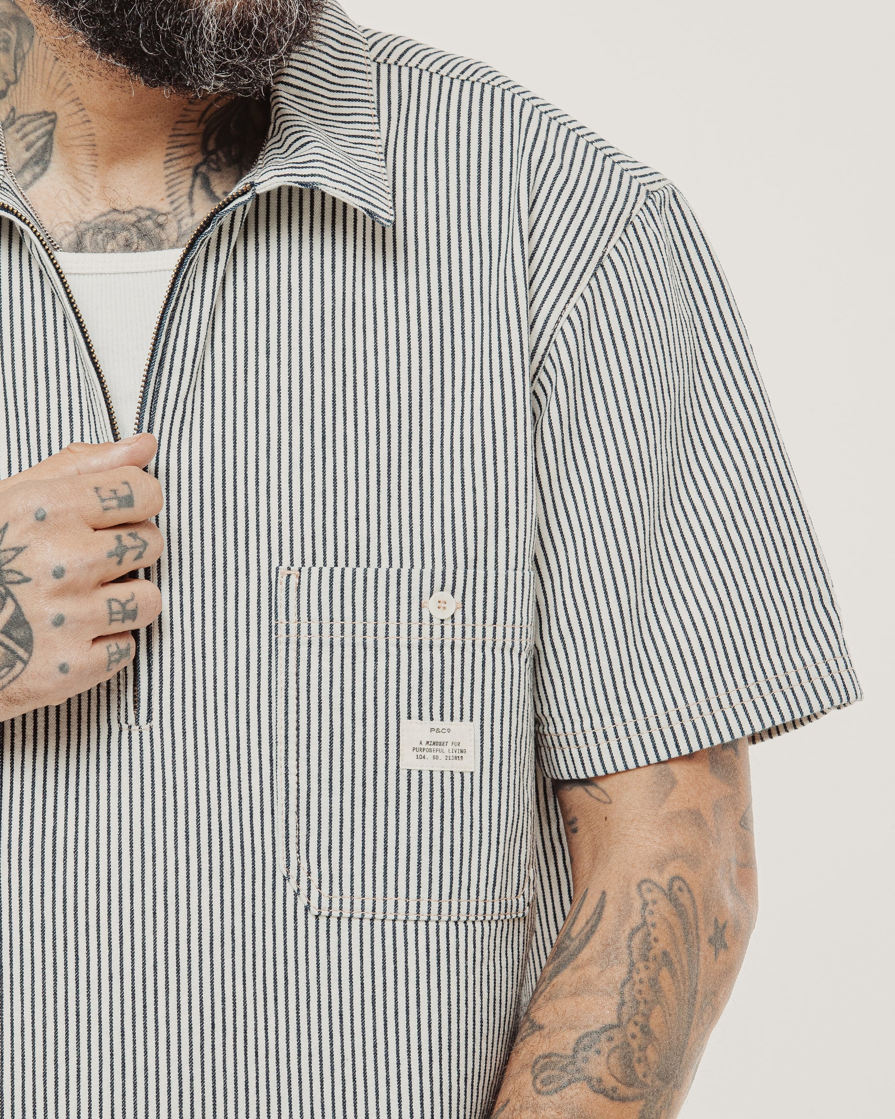 1/4 Zip Work Shirt - Hickory Stripe