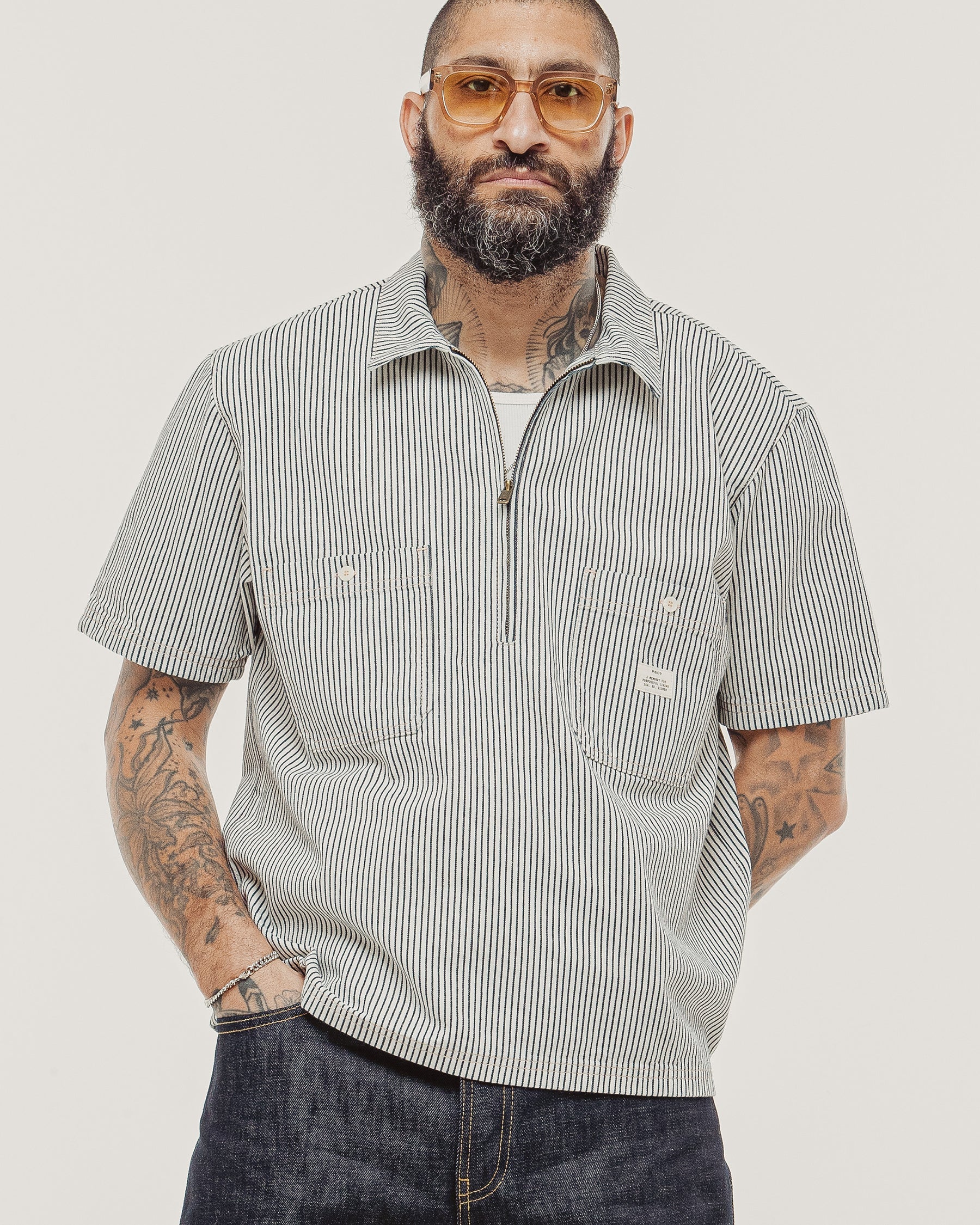 1/4 Zip Work Shirt - Hickory Stripe